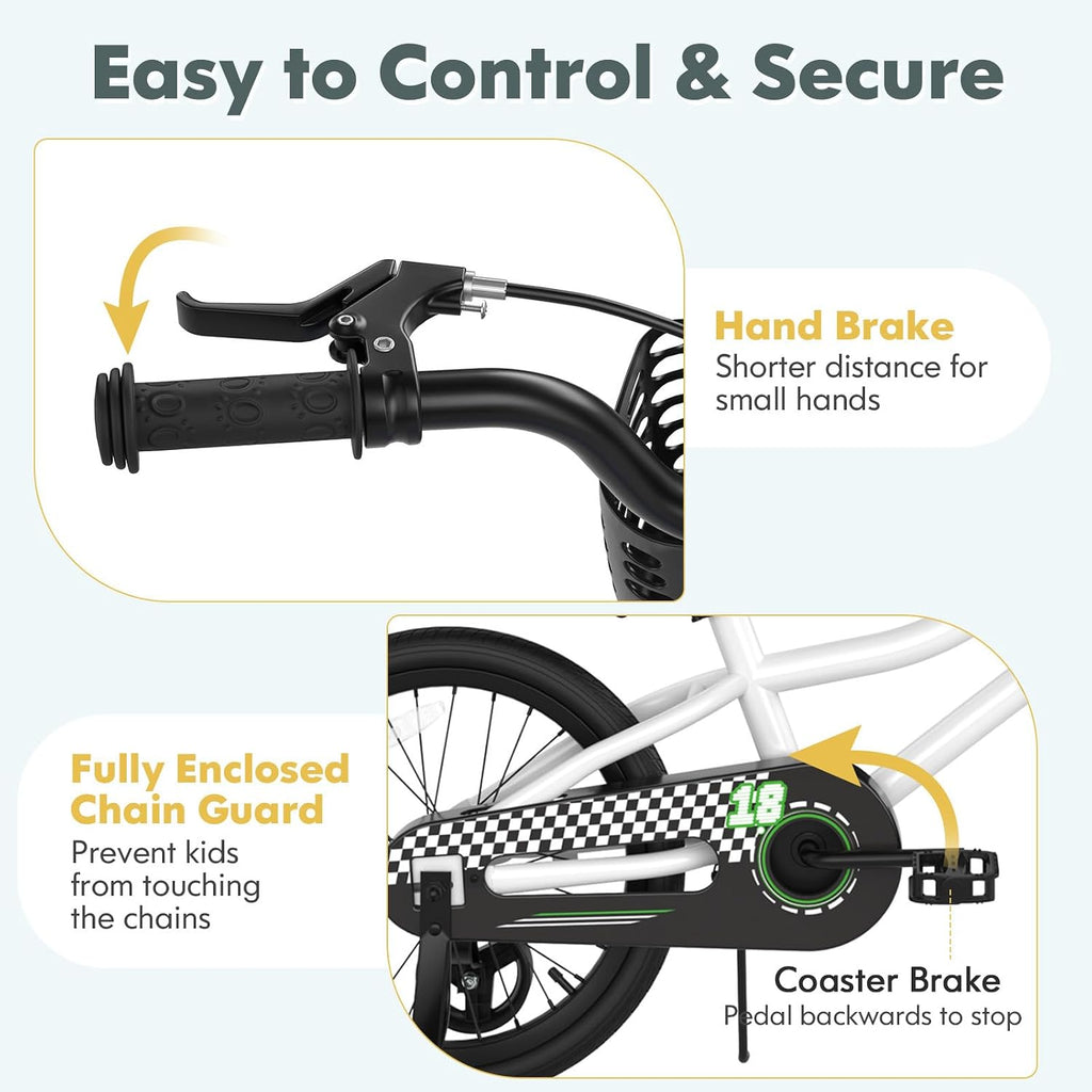 COSTWAY Kids Bike, 12 14 16 18 20 Inch Toddler Bike for Boys & Girls Aged 3-8 Years Old, Kids Bicycle w/Removable Training Wheels, Handbrake & Coaster Brake, Basket, Bell