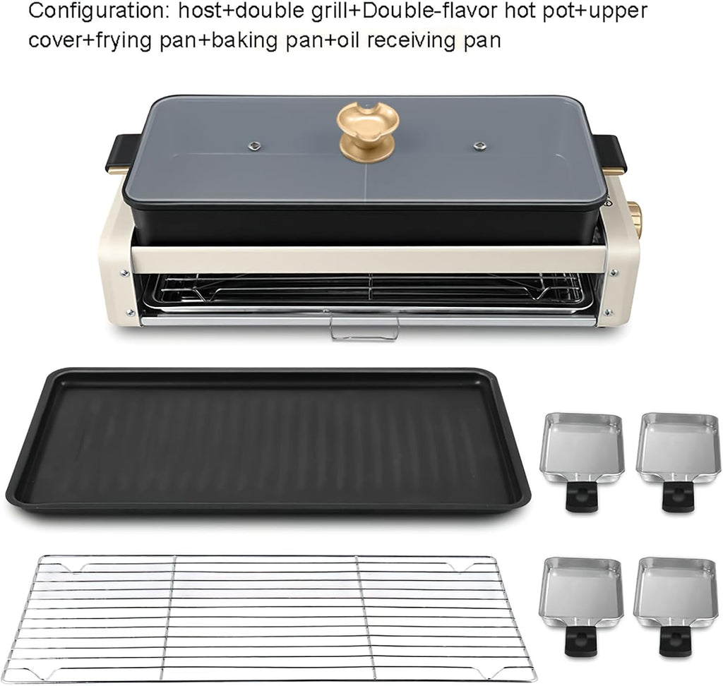 5L Electric Hot Pot Grill, Indoor Smokeless Multi-Layer BBQ and Boiling Cooker with Baking Tray, Large Capacity for 1-8 People, Mandarin Duck Double Flavor Design