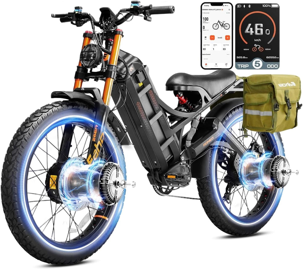 Romeo Pro-Ⅲ 50MPH Electirc Bike - [2025 Latest] 5600W Dual Motor 60V 80AH 250Miles Long Range Ebike for Adults, Air Full Suspension Electric Mountain Bike, 26' Fat Tire Off-Road E-Bicycle