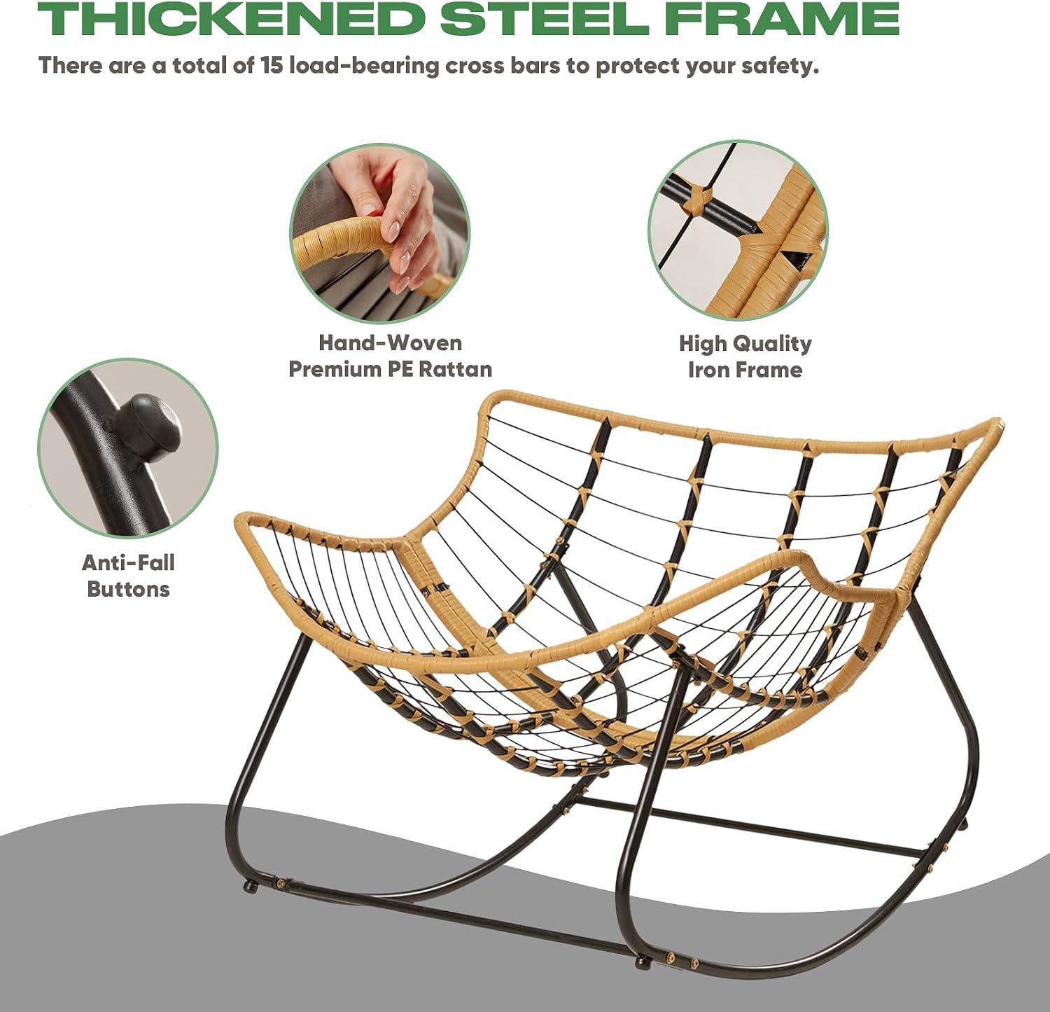 Papasan Chair with Cushion, Oversized Outdoor Rocking Chair, Patio Egg Chair Outdoor, Wicker Modern Cozy Comfy Chair for Bedroom, Living Room, Garden, Balcony, Lawn, Light Grey