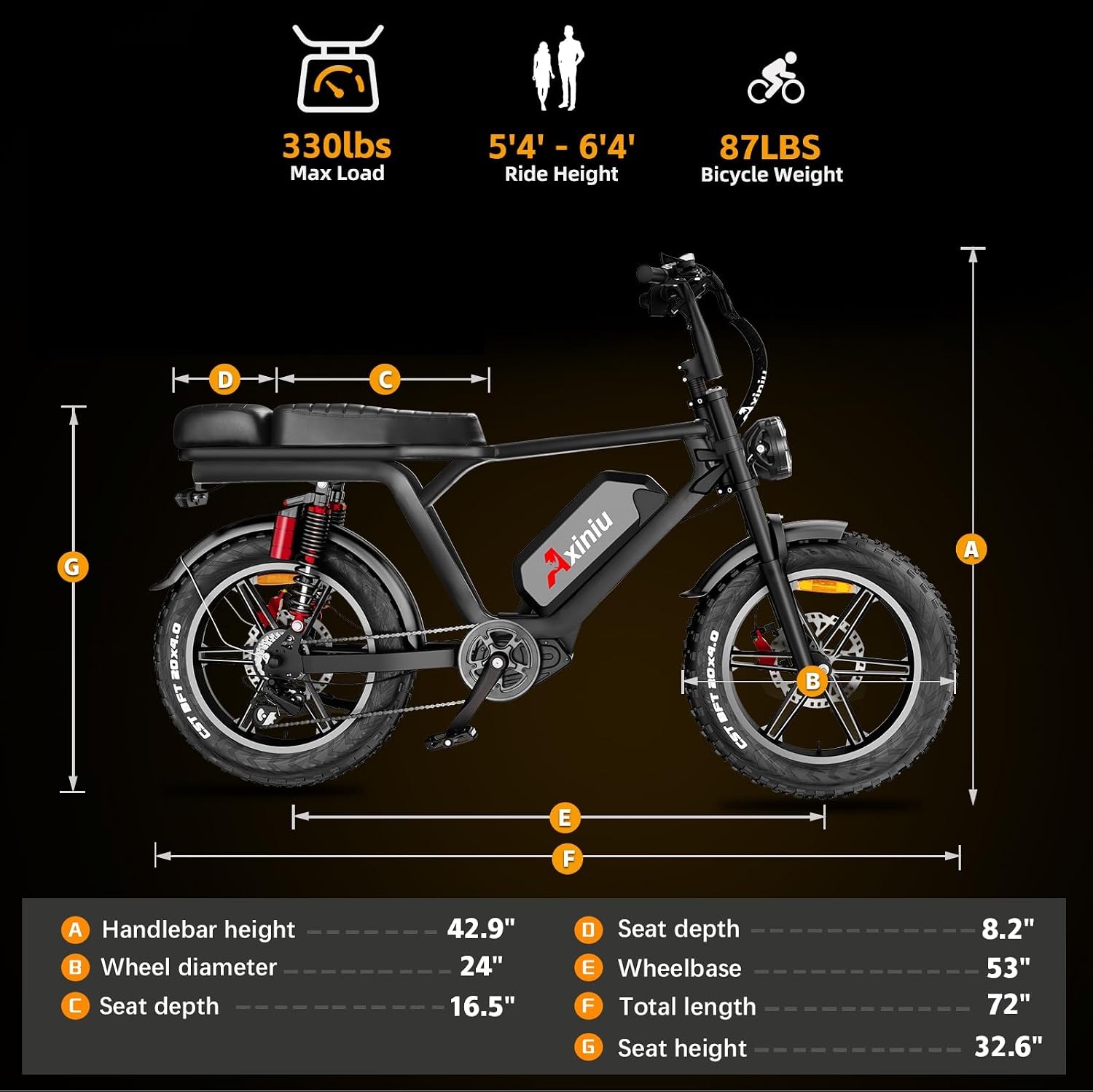 Electric Bike for Adults, 52V 40Ah Battery Peak 2000W Motor 35MPH, 50-180 Miles, 20' Fat Tire Dirt Bicycle Dual Suspension All Terrain Motorcycle, Moped Style Ebike for Mountains Snow Sand Road