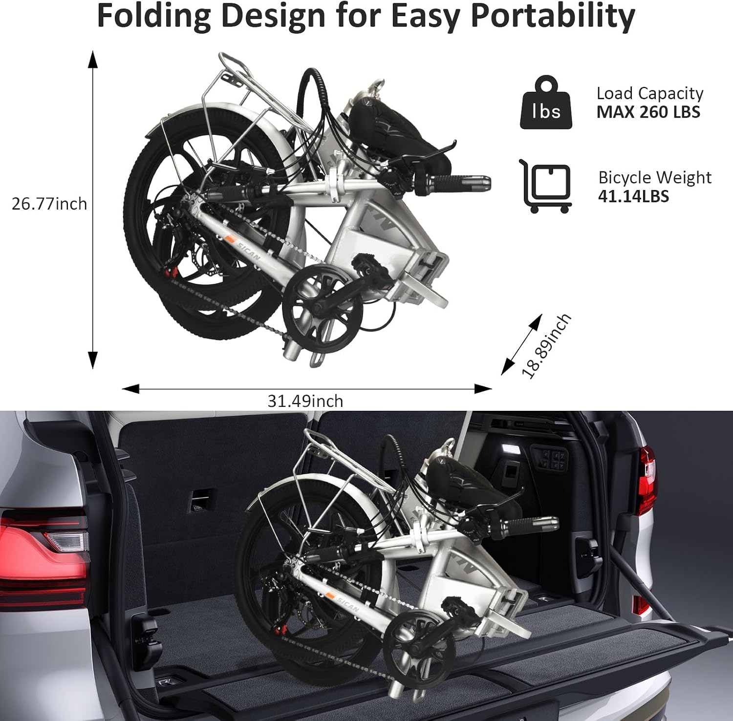 Folding Electric Bike for Adults, Electric Bicycle with Removable Battery,50 Mile Range,1000W Peak Motor, Shock Absorber, Disc Brake, 20' Tires