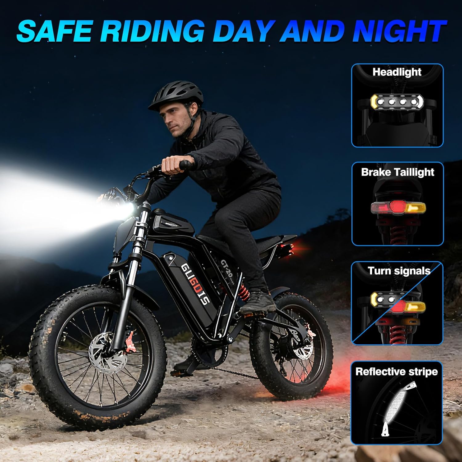 GugoIs Electric Bike for Adults,1500W Peak Motor, 34MPH, 48V 20AH Battery, Max 30-60 Miles Electric Motorcycle, 20' Fat Tire Dirt Bike, 7-Speed E-Bike