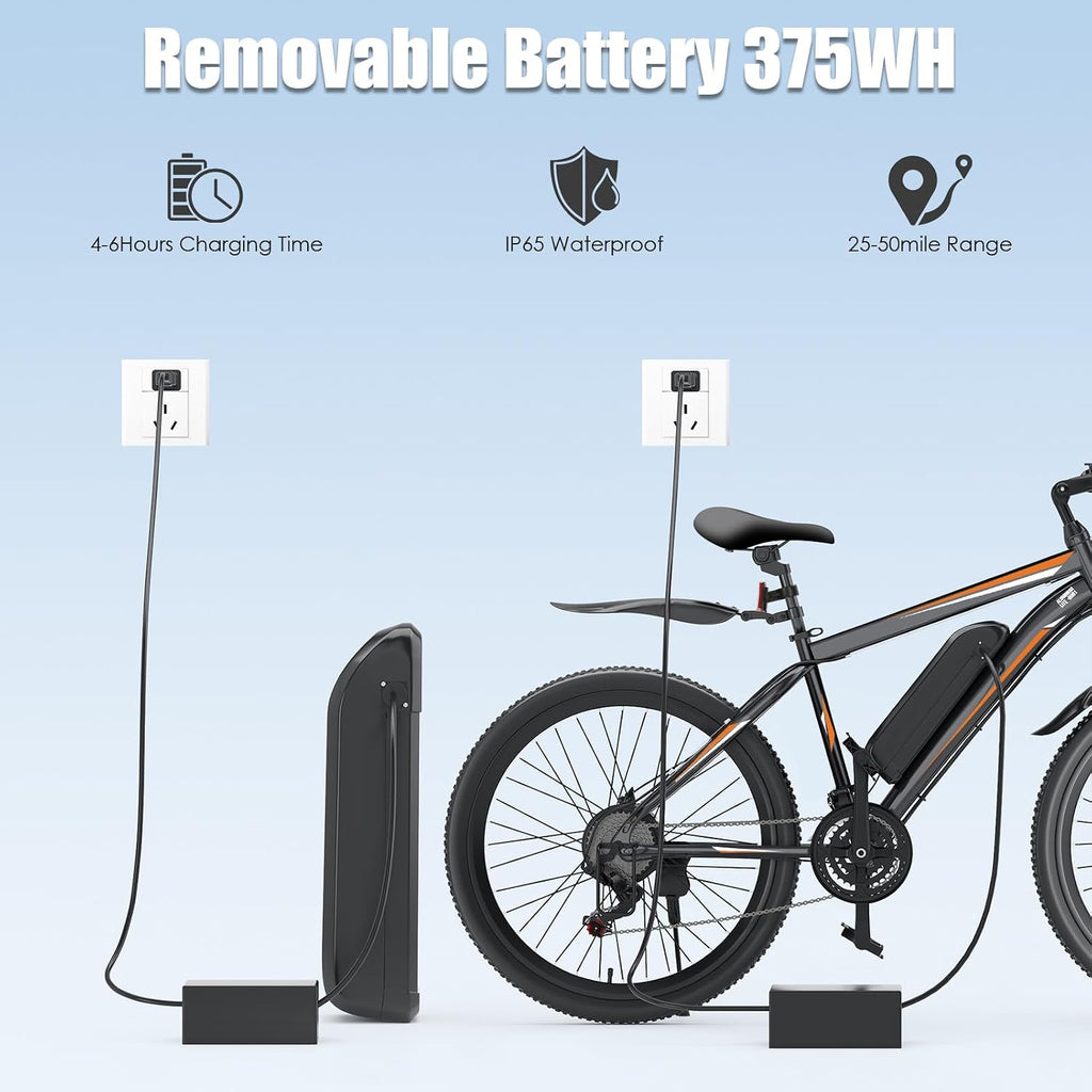 GOCIO 500W Electric Bike 26' Mountain Bicycle Adults Cruise Control Pedal Assist 48V 375Wh Battery 21-Speed E-Bike UL2849