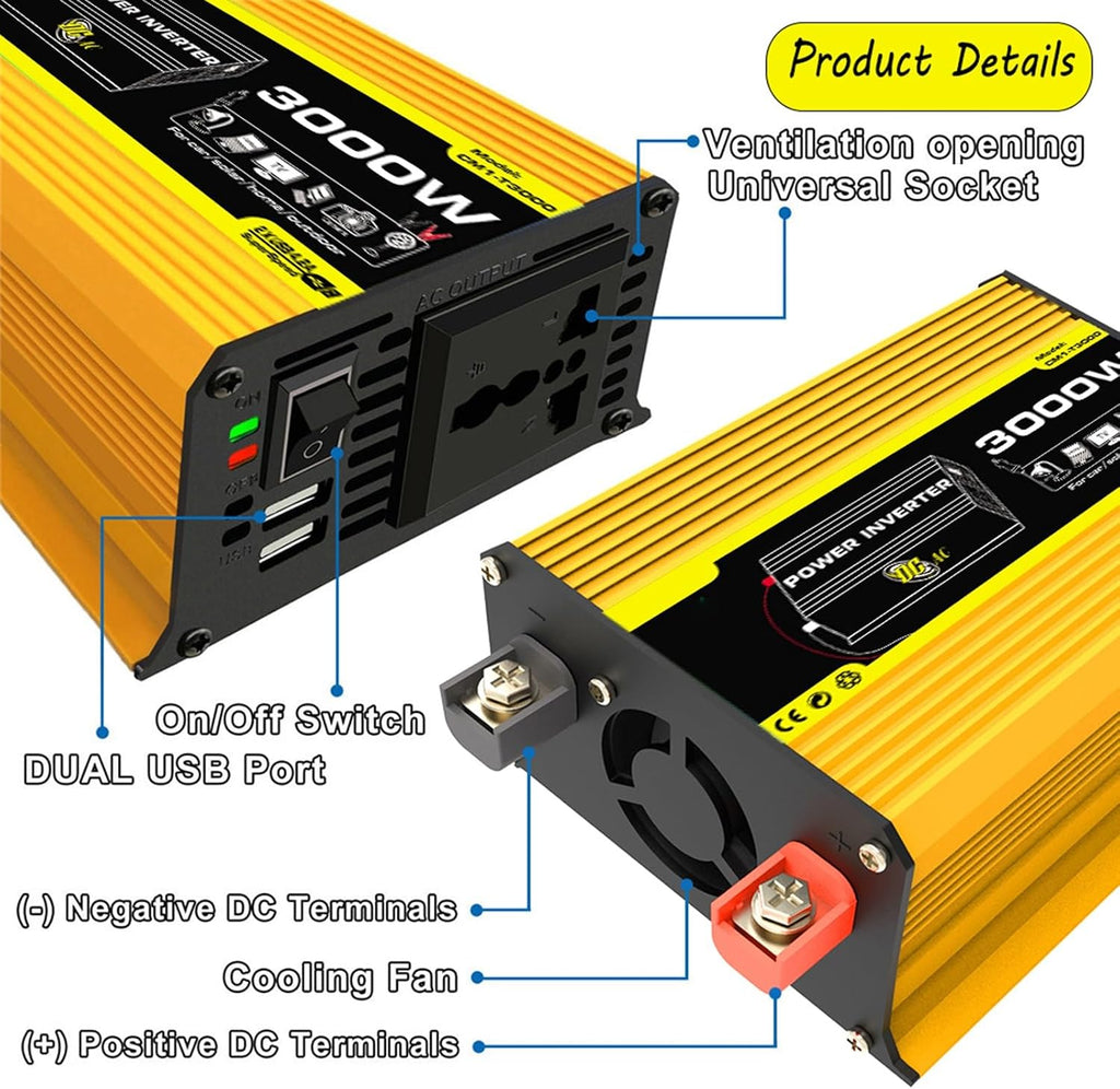 3000W Solar System Kit with 75W Folding Panel, 12V to 220V Inverter, 50A Controller, Portable Solar Generator for Home & Off-Grid Power Solutions, Yellow