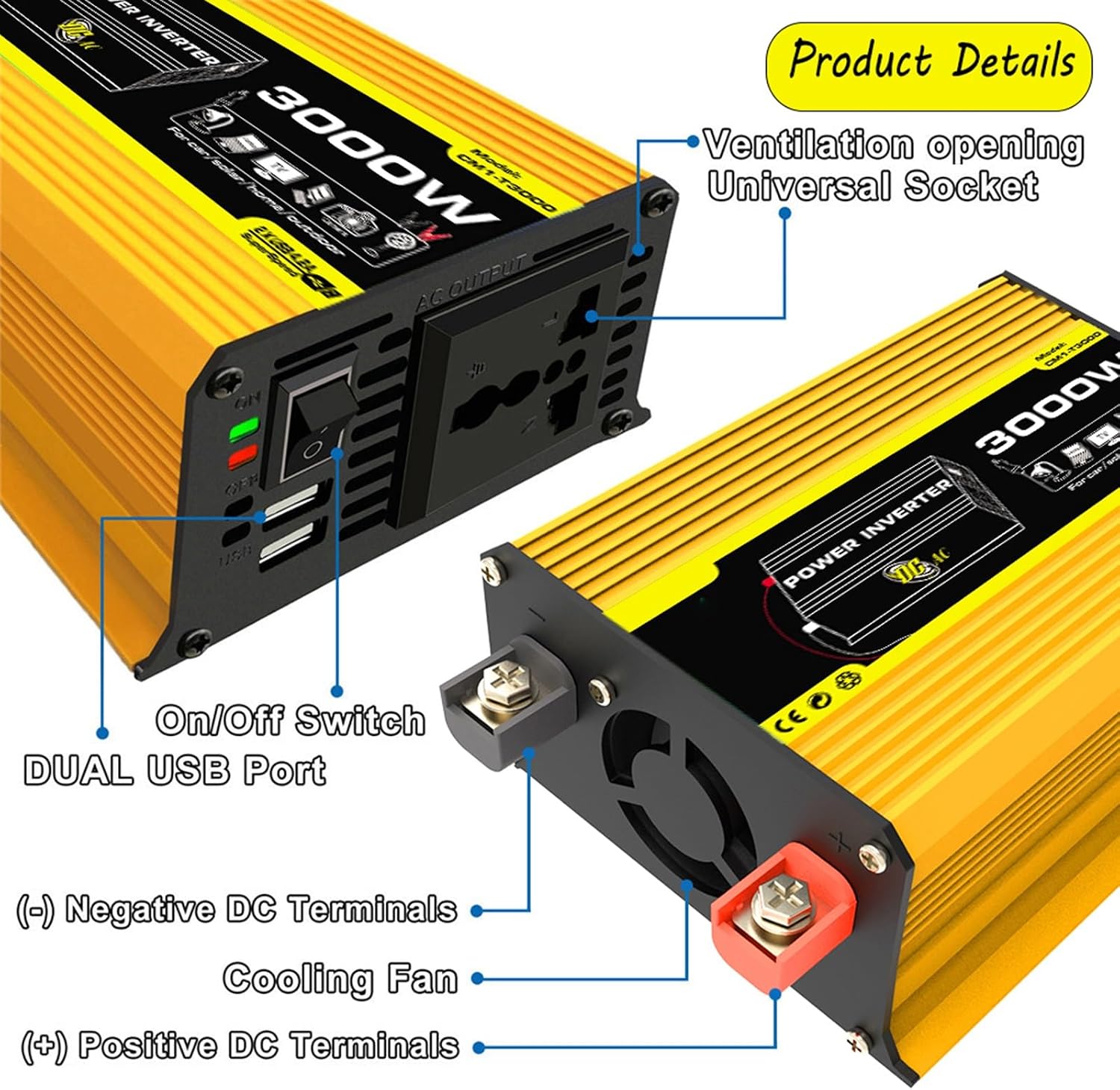 3000W Solar System Kit with 75W Folding Panel, 12V to 220V Inverter, 50A Controller, Portable Solar Generator for Home & Off-Grid Power Solutions, Yellow
