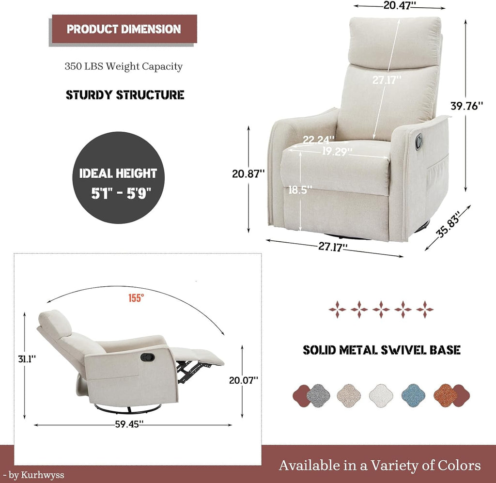 Rocking Recliner Chair with Heat and Massage, 360° Swivel Glider Rocker with Reclining Backrest and Footrest, Modern Nursery Rocking Chairs for Adults for Bedroom, Living Room, Office (Beige)