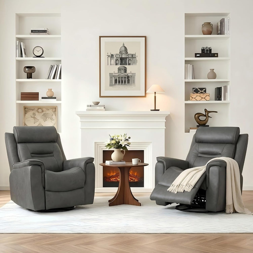 KISLOT Leather Recliner Chair, 360° Swivel Rocker Faux Leather Manual Recliner with Adjustable Backrest & Footrest Ergonomic Single Lounge Chair for Living Room, Bedroom, Home Theater