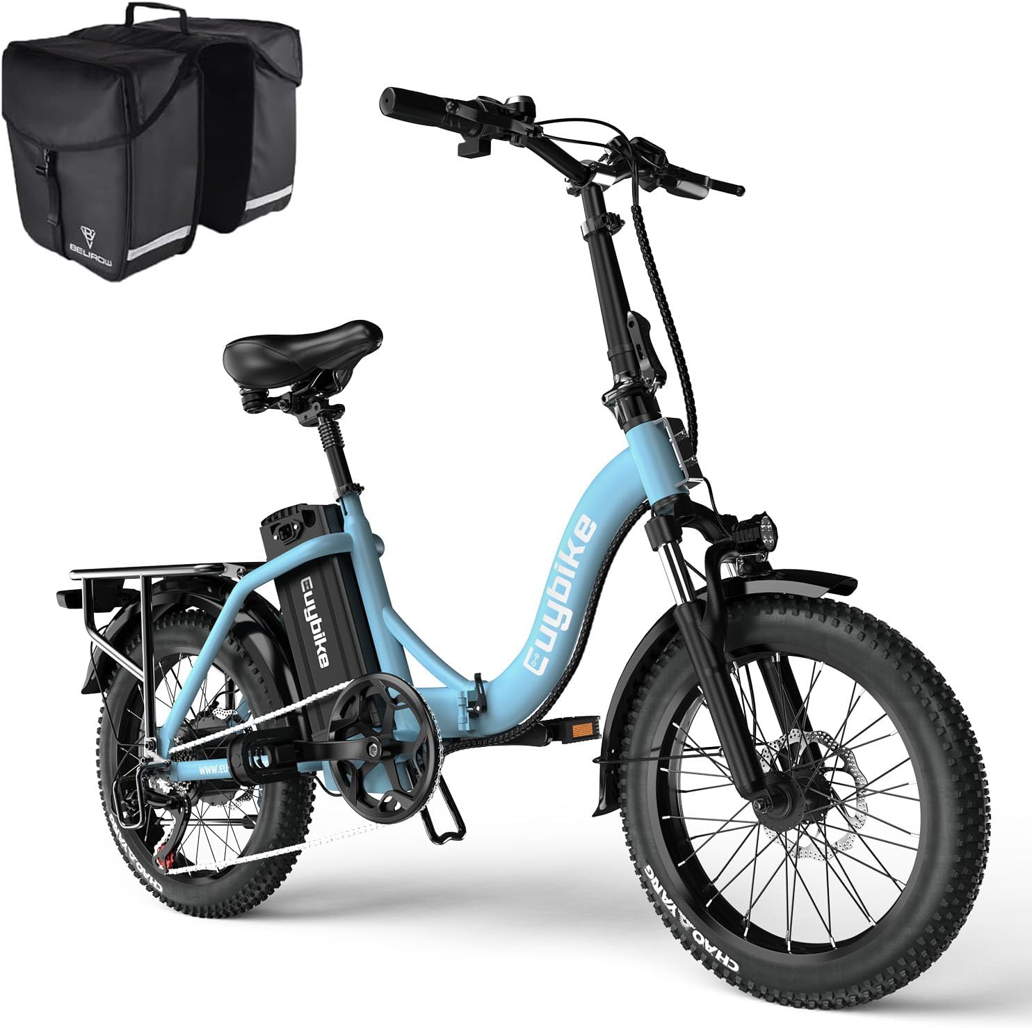 EUYBIKE Folding Electric Bike for Adults with Peak 1000W Motor, 48V 20AH Battery up to 80 Miles, 20' Fat Tire All Terrain Ebike, Front Suspension 7-Speed Commuter E Bike, Step-Thru, UL Certified