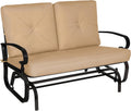 Crownland Outdoor Patio Glider Chair, Rocking Glider Bench for 2 Person, Porch Furniture Loveseat Seating, Wrought Iron Patio Gliders for Outside, Porch, Garden(Brown)