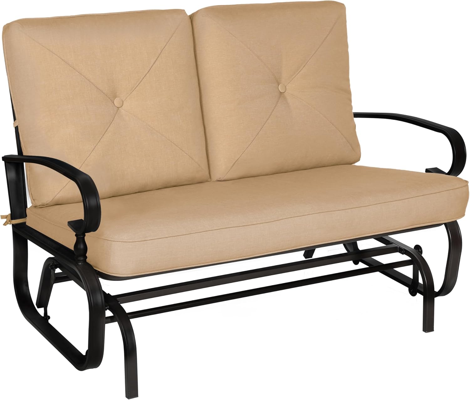 Crownland Outdoor Patio Glider Chair, Rocking Glider Bench for 2 Person, Porch Furniture Loveseat Seating, Wrought Iron Patio Gliders for Outside, Porch, Garden(Brown)