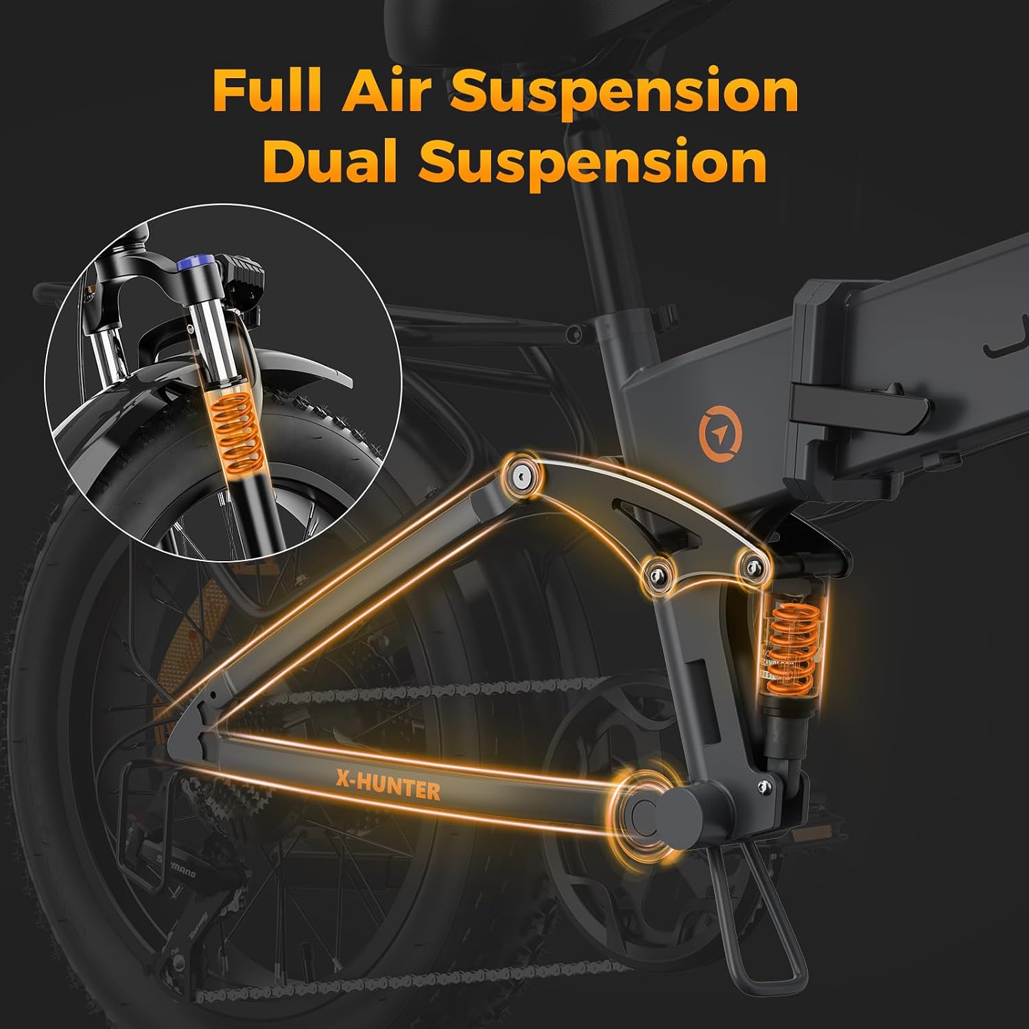 Jasion X-Hunter Electric Bike for Adults,1400W Peak Motor 30MPH Max Speed,48V 13AH Removable Battery,20 * 4.0 Fat Tire Foldable Ebike,7-Speed Bicycles, with Saddle Bag and Phone Mount