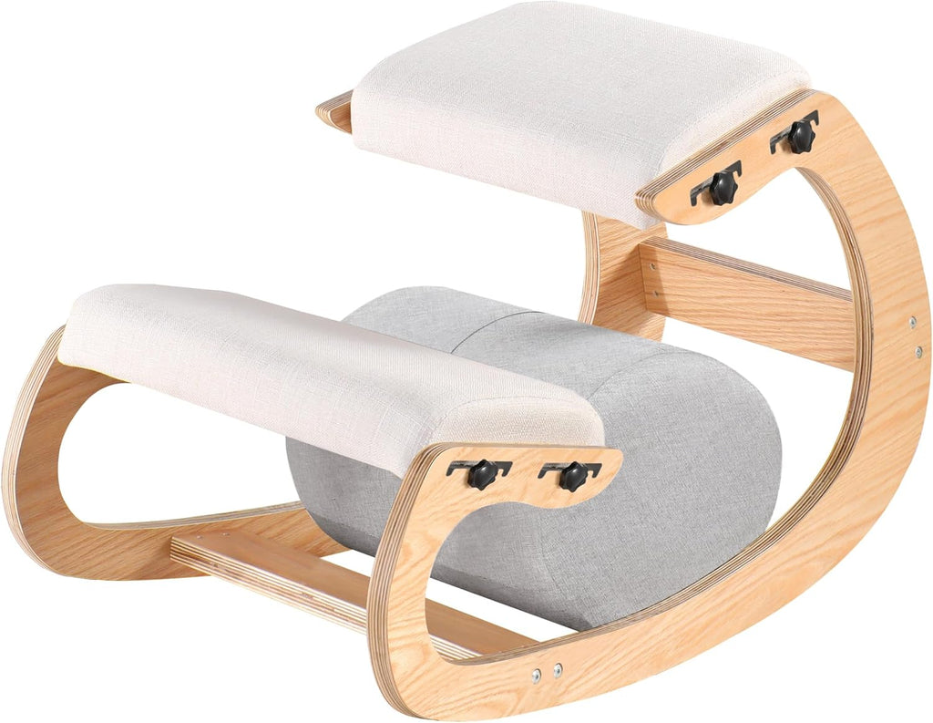 Adjustable Kneeling Chair, Wooden Ergonomic Chair Knee Chair Posture Chair - Improve Your Posture with an Angled Seat for Home,Office (Wood Color+ Pads)
