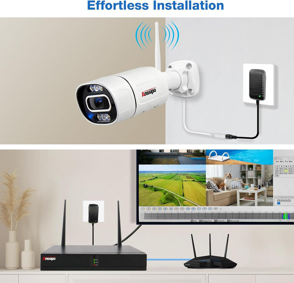 5MP Home WiFi Security Camera System Outdoor, 4 Camera Kit, Corded Electric Power Surveillance Cameras, 24/7 Continuous Recording, 1TB Hard Drive, 2 Way Talk, AI Detection, Color Night Vision