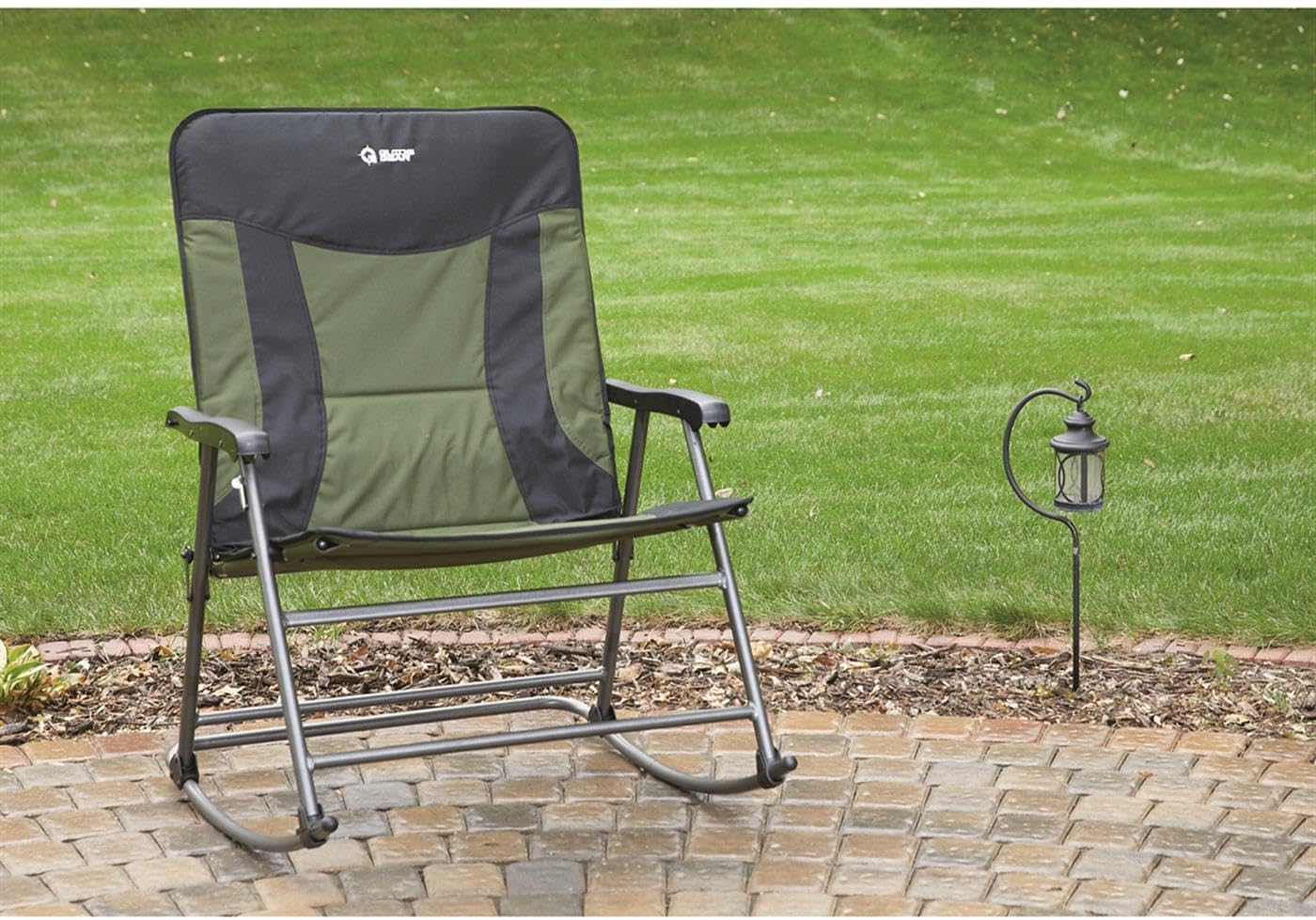 Guide Gear XXL Oversized Rocking Camping Chair, Heavy-Duty 600 lb Capacity Portable Folding Outdoor Camp Rocker Chairs for Adults Hunter Green/Black