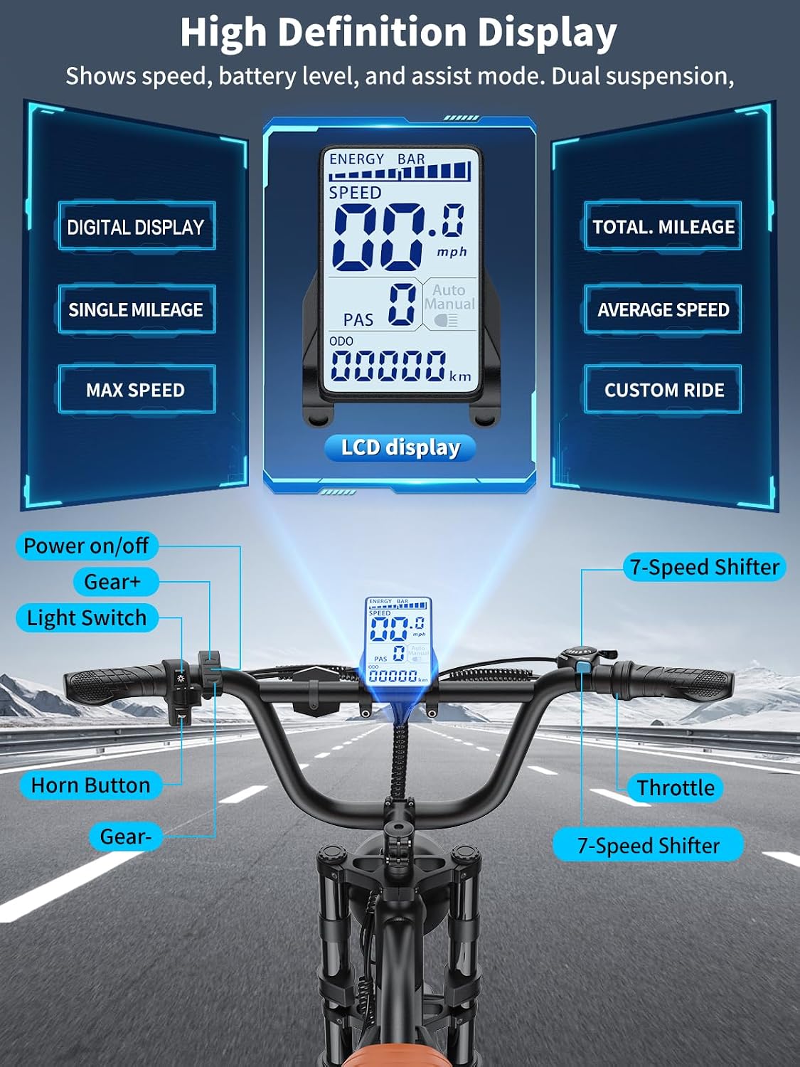 Electric Bike for Adults -1000W Peak Power Ebike, 28MPH, 48V 18.2Ah Removable Battery, 30-60 Mile Range, 20'' Fat Tire Electric Dirt Bikes, Electric Mountain Bicycles for All-Terrain