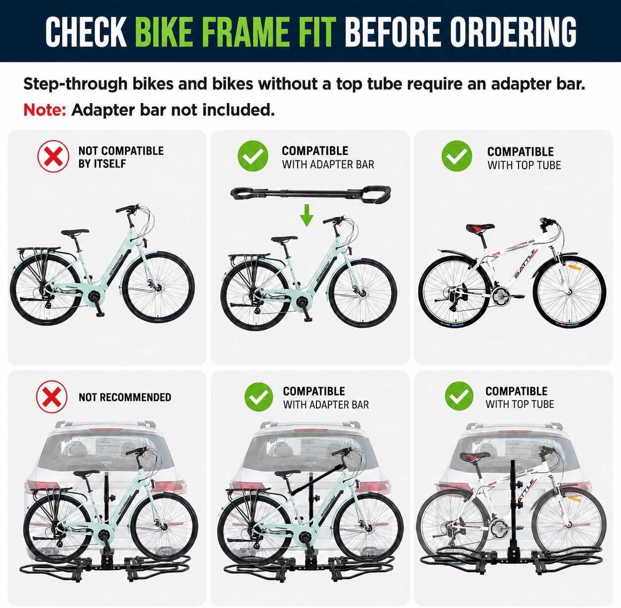 Bike Rack Hitch, 2 Bike Rack for Hitch, Hitch Mount Bike Rack for Car SUV Truck, 160 lbs Capacity, Foldable Tilt-Away Trailer Hitch Bike Rack for E-Bikes and Fat Tire Bikes, Fits 2' Receiver
