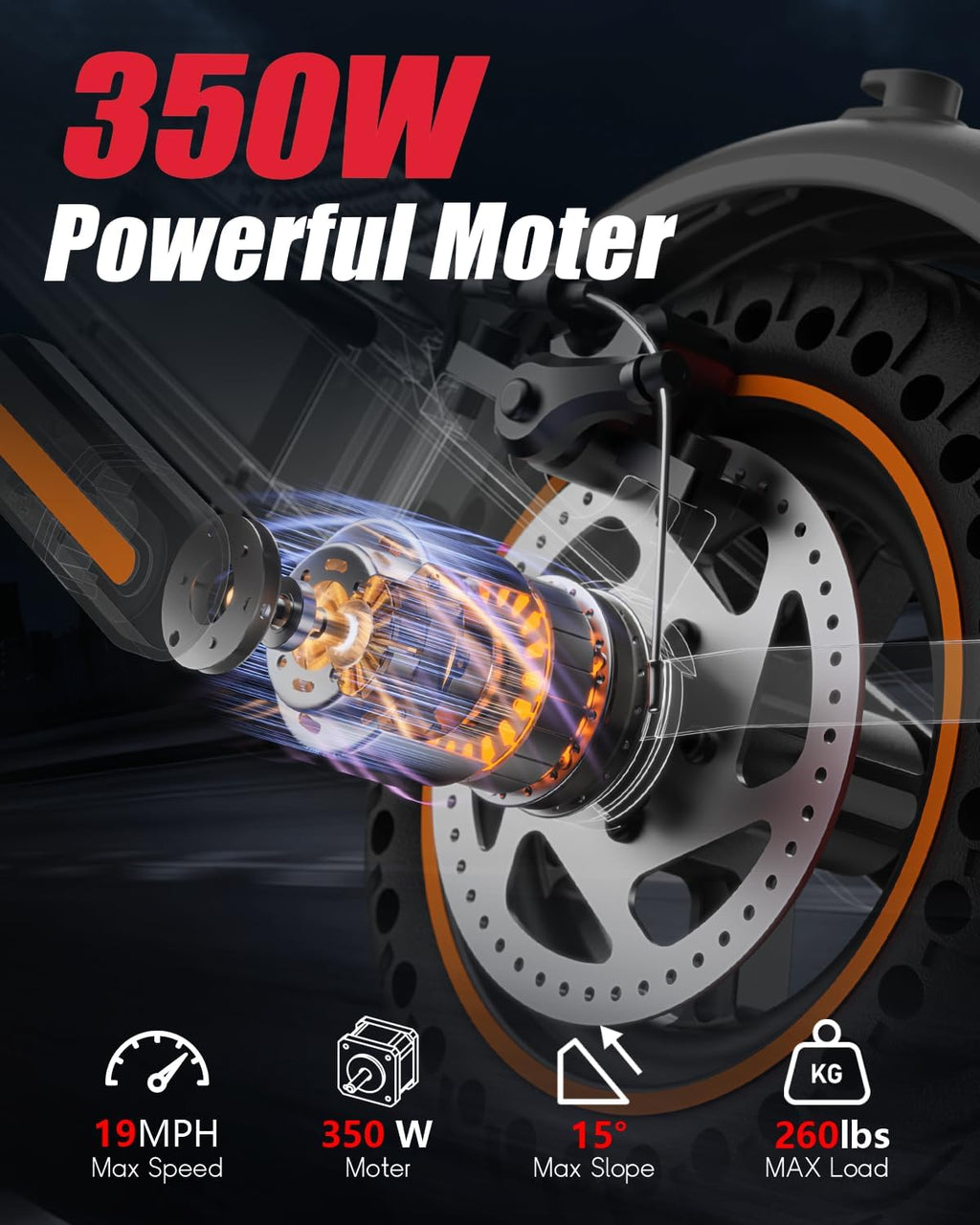 Electric Scooter for Adults，8.5' Solid Tires, Max 19 Mph Speed, 19 Miles Long Range, 264 lbs Load, 350W Motor, Foldable E-Scooter for Adults with Dual Braking System & App Control