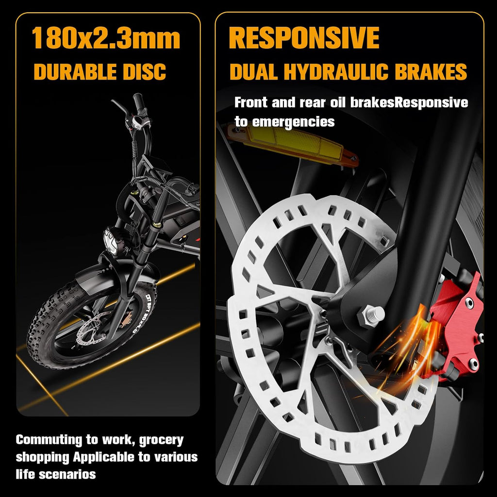 Electric Bike for Adults, 52V 40Ah Battery Peak 2000W Motor 35MPH, 50-180 Miles, 20' Fat Tire Dirt Bicycle Dual Suspension All Terrain Motorcycle, Moped Style Ebike for Mountains Snow Sand Road