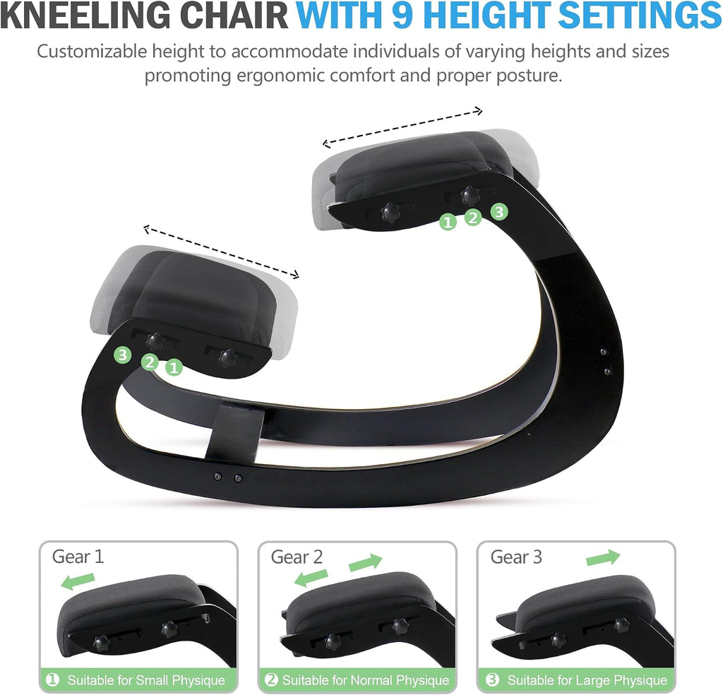 Adjustable Kneeling Chair, Wooden Ergonomic Chair Knee Chair Posture Chair - Improve Your Posture with an Angled Seat for Home,Office (Cylindrical Black)