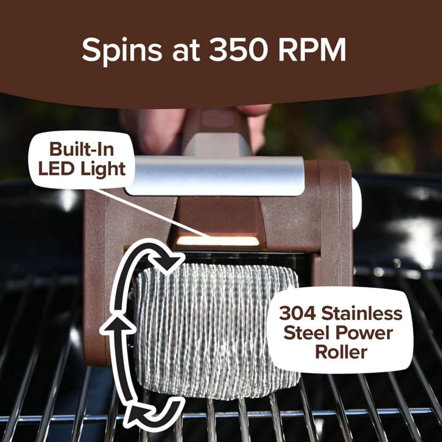 Electric Grill Cleaner Spinning Grill Brush Cordless Electric Grill Brush with Led Light Removable Stainless Steel Drum,Suitable for Blast Away Burnt-On Food