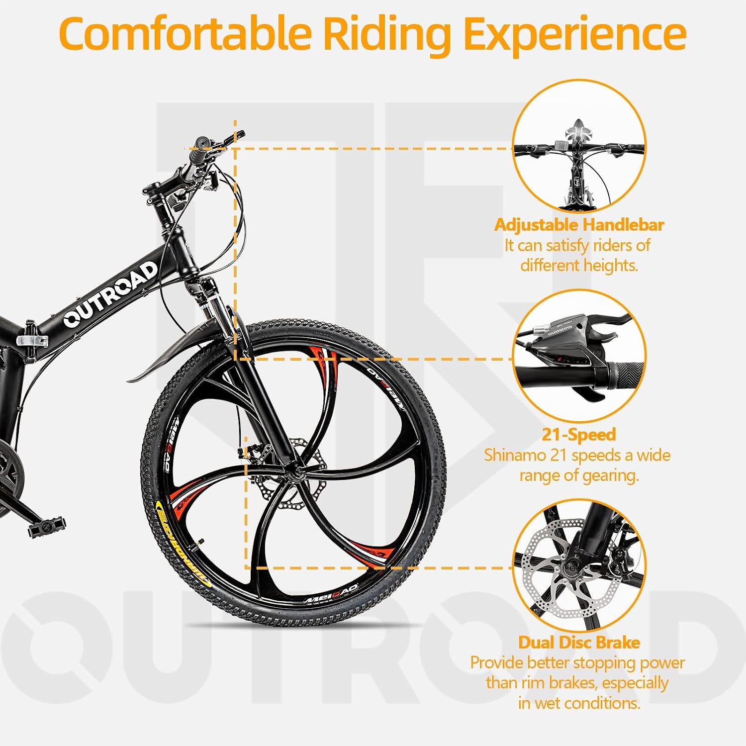 26 Inch Folding Mountain Bike with High Carbon Steel, 21 Speed City Bike with Dual Suspension, Folding Bicycle for Adults Men and Women