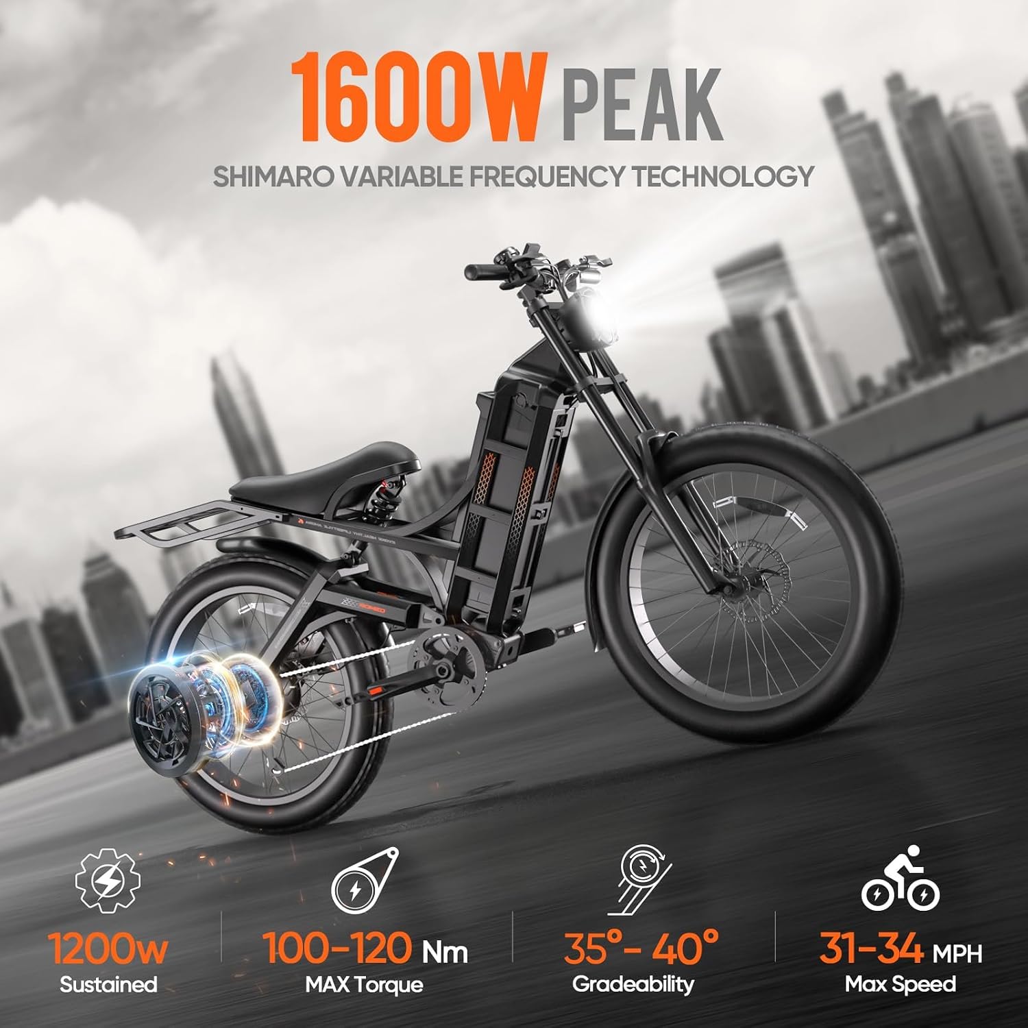 Eahora Romeo Pro/Romeo 2/Romeo Ultra 34-43Mph 1600-3000W Electric Bike for Adults 48-60V 60-70Ah 200Miles Long Range, 20*4.5/26*4.0' Fat Tire Full Suspension, All Terrain, Hydraulic Brake, APP Control