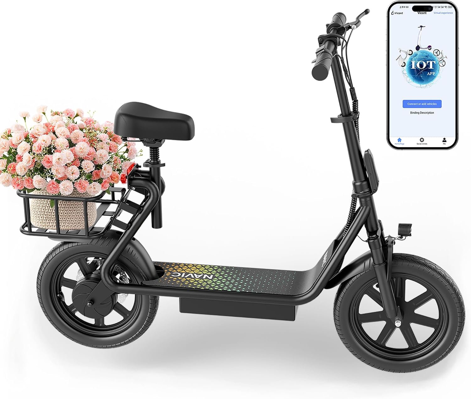 NAVIC Electric Scooter with Dual Suspension, 8.5'/10' Tires, 350W/500W Motor, 19/22 Mph, Max 22/25/27/49Miles Range, Foldable E Scooter for Adults with Braking, App Control