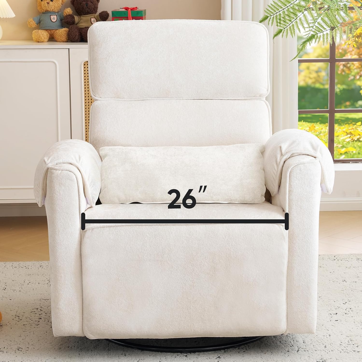 Oversized Power Rocker Recliner Chair, 26' Extra Wide Swivel Recliner with Adjustable Headrest, Chenille Glider Rocking Nursery Chair with Overstuffed Armrest, USB Ports, Cream