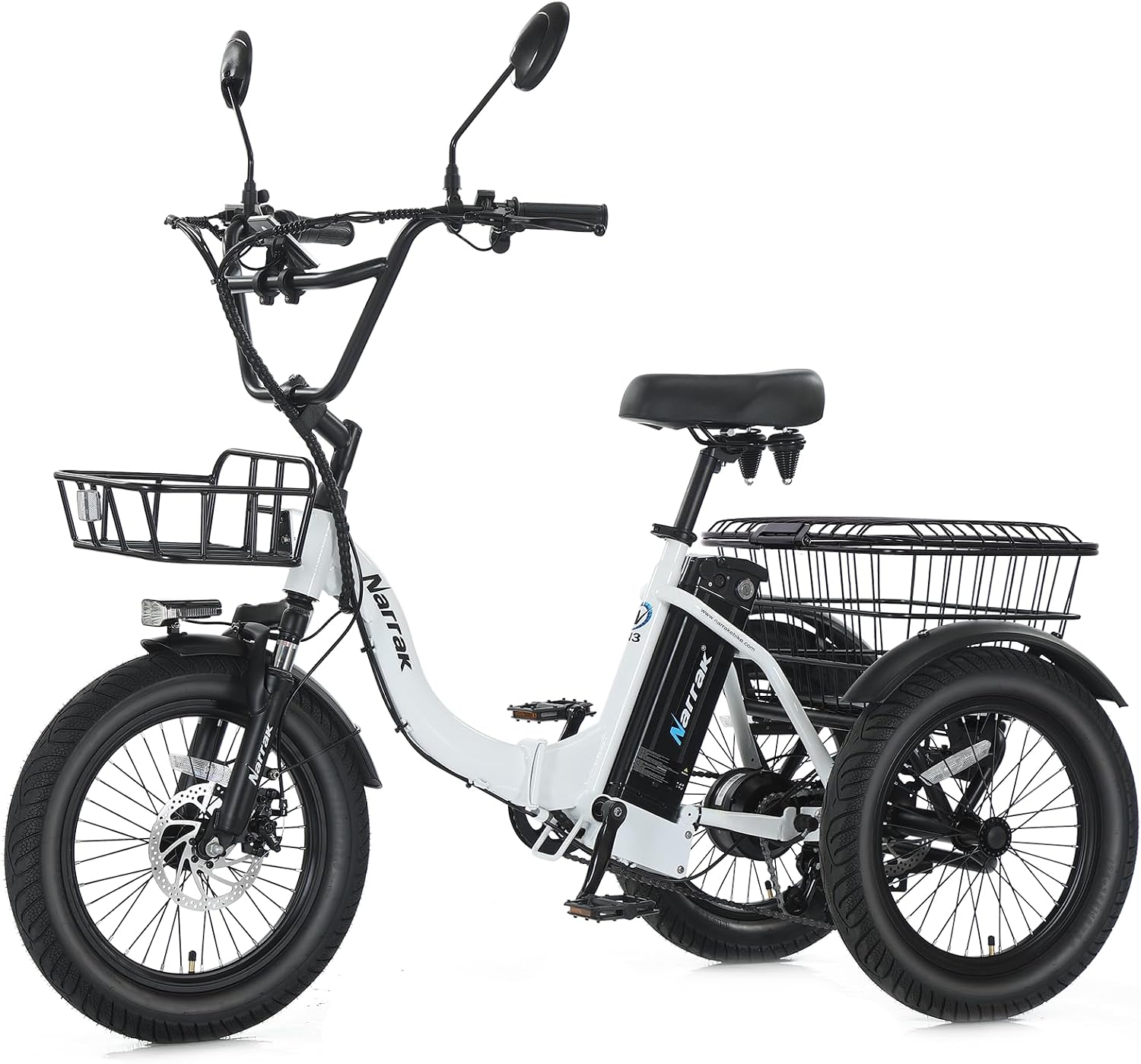 NARRAK Electric Tricycle for Adults,Fat Tire Folding Electric Trike,3 Wheels Electric Bicycle Bikes, Peak 700W/1100W Step-Thru Etrike with Removable Battery and Large Basket