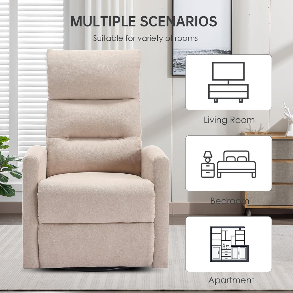 360° Swivel Rocker Recliner Chair for Small Spaces, Manual Reclining Chair for Adults, Rocking Glider Chair for Nursery, Living Room, Bedroom, Polyester Fabric Cream Beige