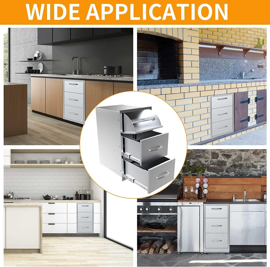 Outdoor Kitchen Double Drawer - Stainless Steel Access Drawers for BBQ Island or Grilling Station, Horizontal Mounting, 17W x 30H x 21D Inch