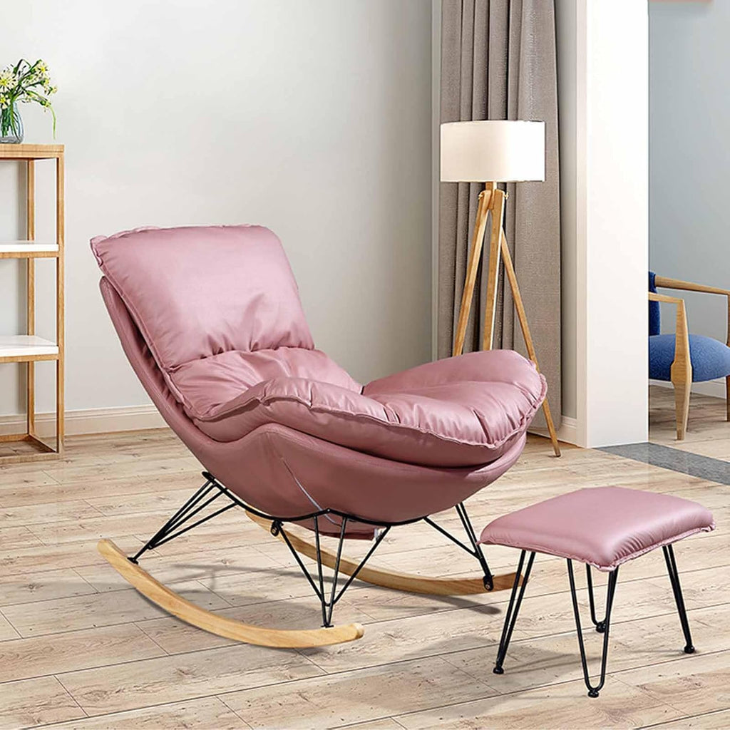 Modern Nursery Rocking Chairs, Rocking Chair Nursery with Footrest, Upholstered Rocking Chair Nursery Glider, Comfy Rest Reading Chair Water Resistant Nursery Chair,Pink