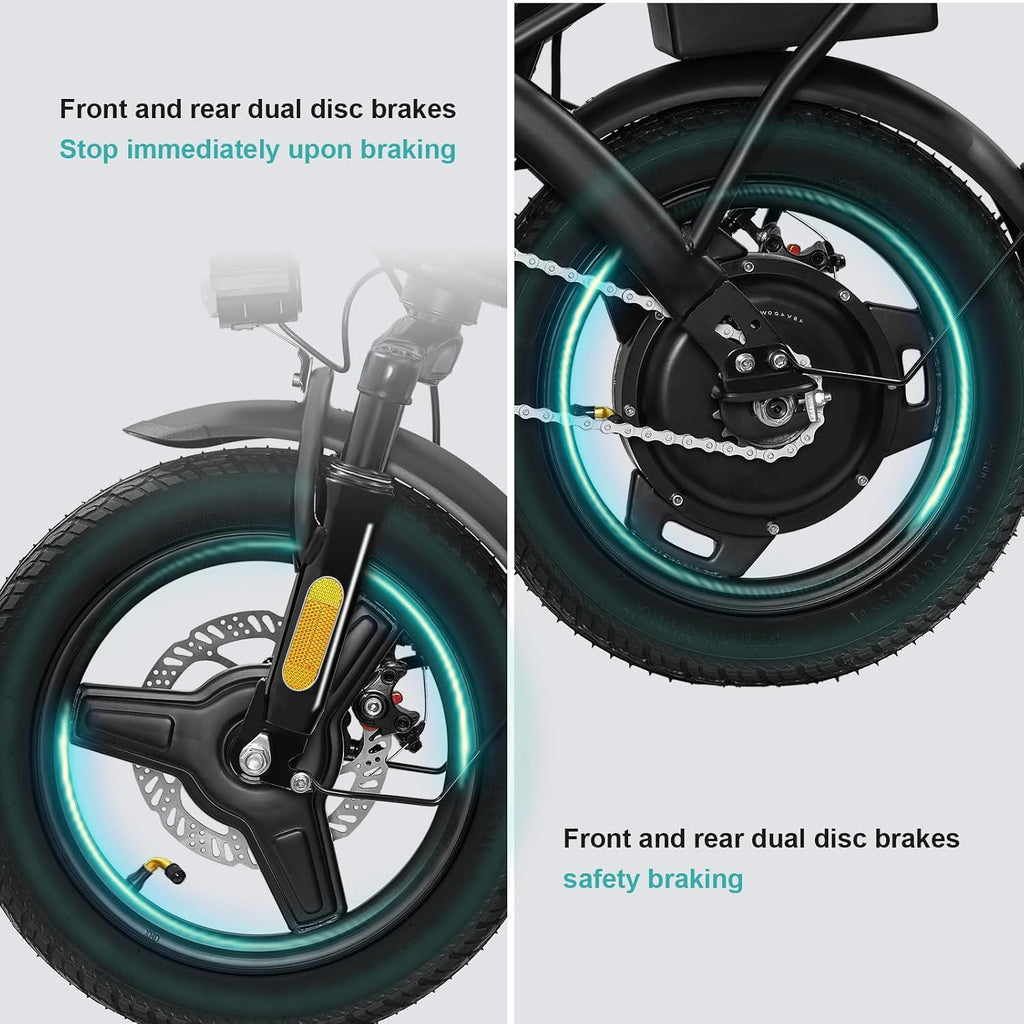 Electric Bike for Adults Teens, 14' Commuting Folding ebike with 560W Motor and 48V Battery, 24MPH 3 Level Pedals Assist, Dual Disc Brakes, Compact Foldable Electric Bicycle with UL2849 Certification