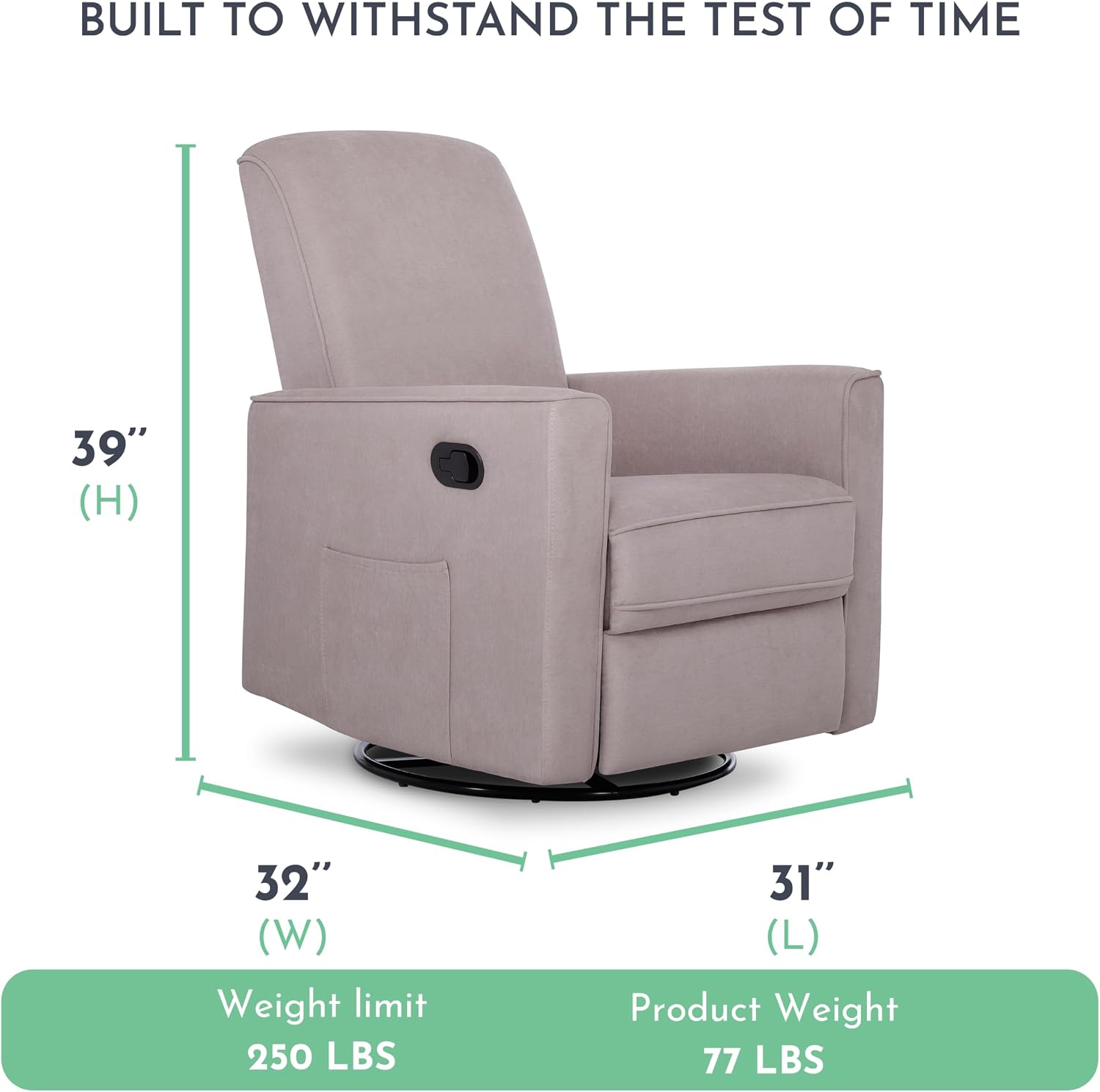 Evolur Raleigh Basic Glider, Recliner and Rocker in Lilac