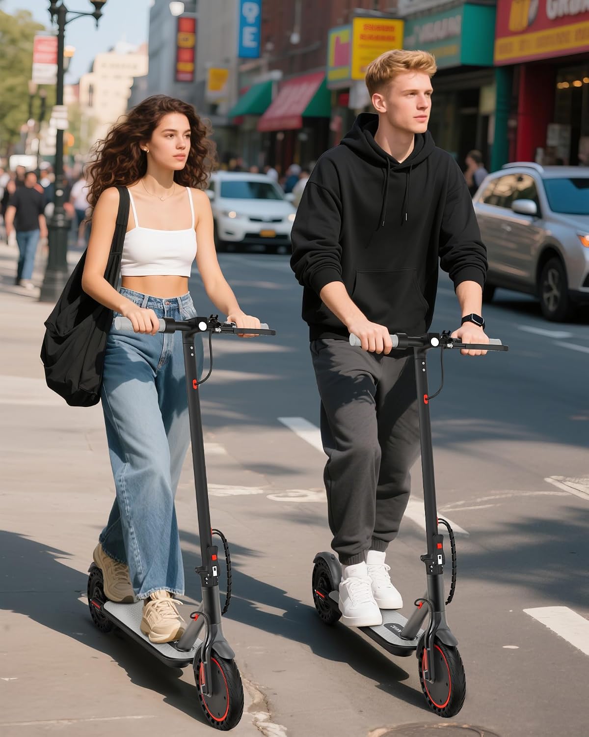 NAVIC Electric Scooter with Dual Suspension, 8.5'/10' Tires, 350W/500W Motor, 19/22 Mph, Max 22/25/27/49Miles Range, Foldable E Scooter for Adults with Braking, App Control