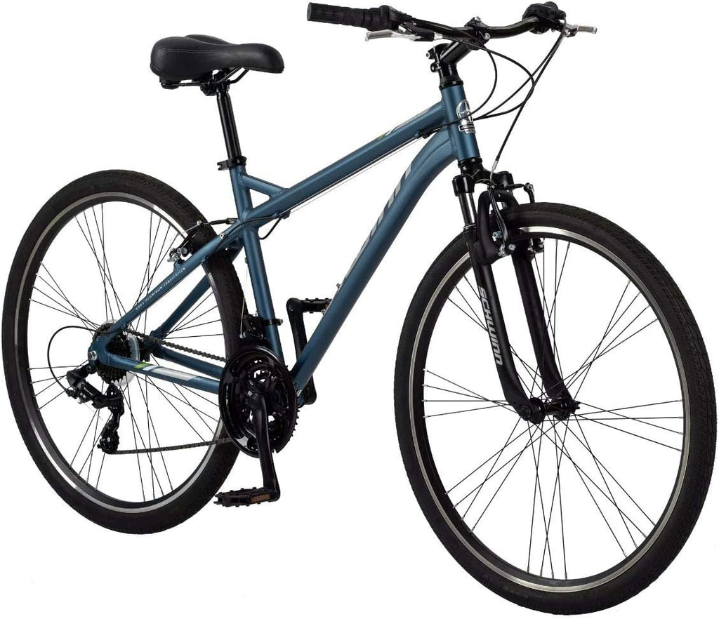 Schwinn Network 3.5 Hybrid Bike, Mens and Womens Bike, 21-Speed Hybrid Bicycle, Aluminum Frame, Suspension Seat, Alloy Linear Pull Brakes, Adult Bicycle