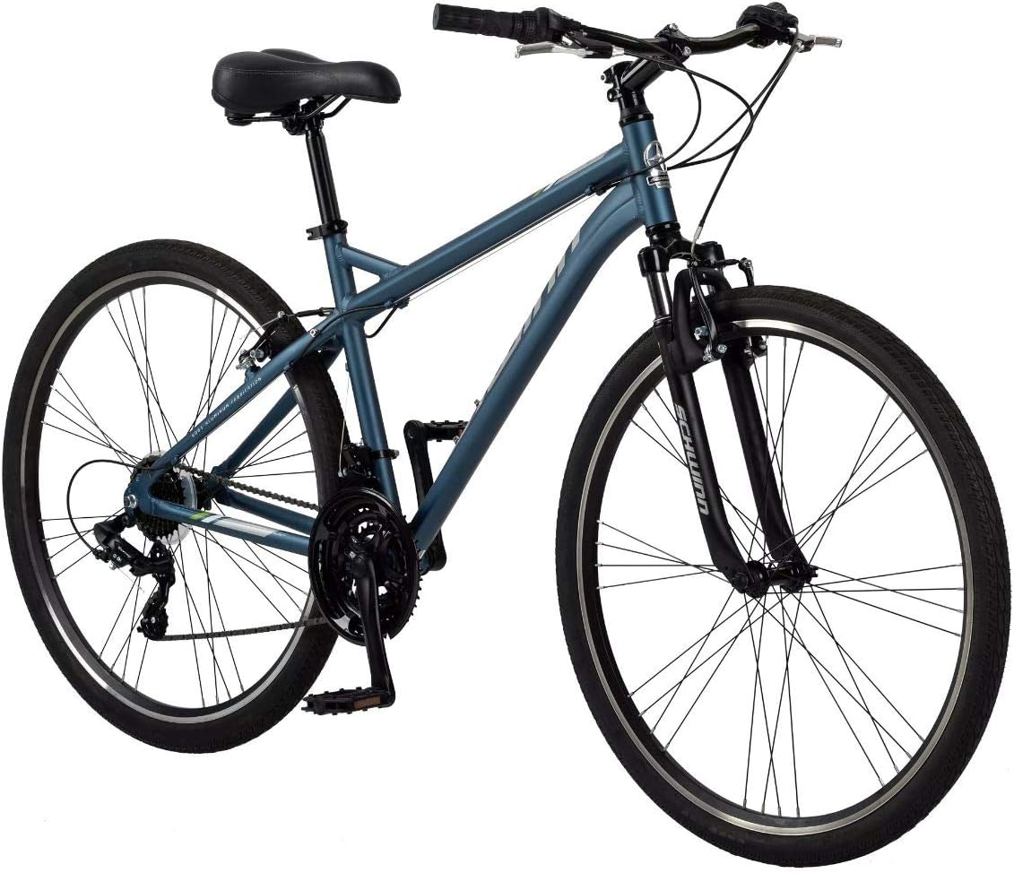 Schwinn Network 3.5 Hybrid Bike, Mens and Womens Bike, 21-Speed Hybrid Bicycle, Aluminum Frame, Suspension Seat, Alloy Linear Pull Brakes, Adult Bicycle