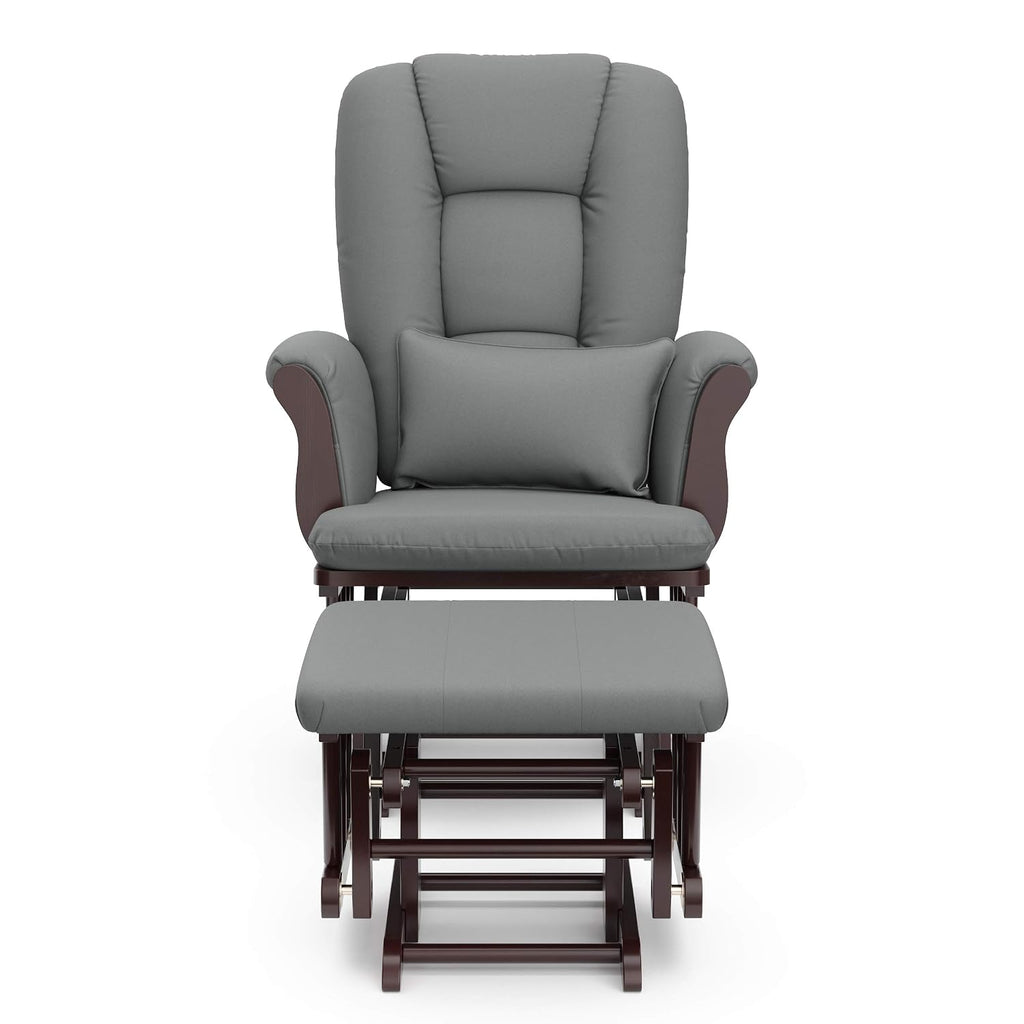 Storkcraft Tuscany Custom Glider and Ottoman with Free Lumbar Pillow (Espresso/Grey) - Cleanable Upholstered Comfort Rocking Nursery Chair with Ottoman