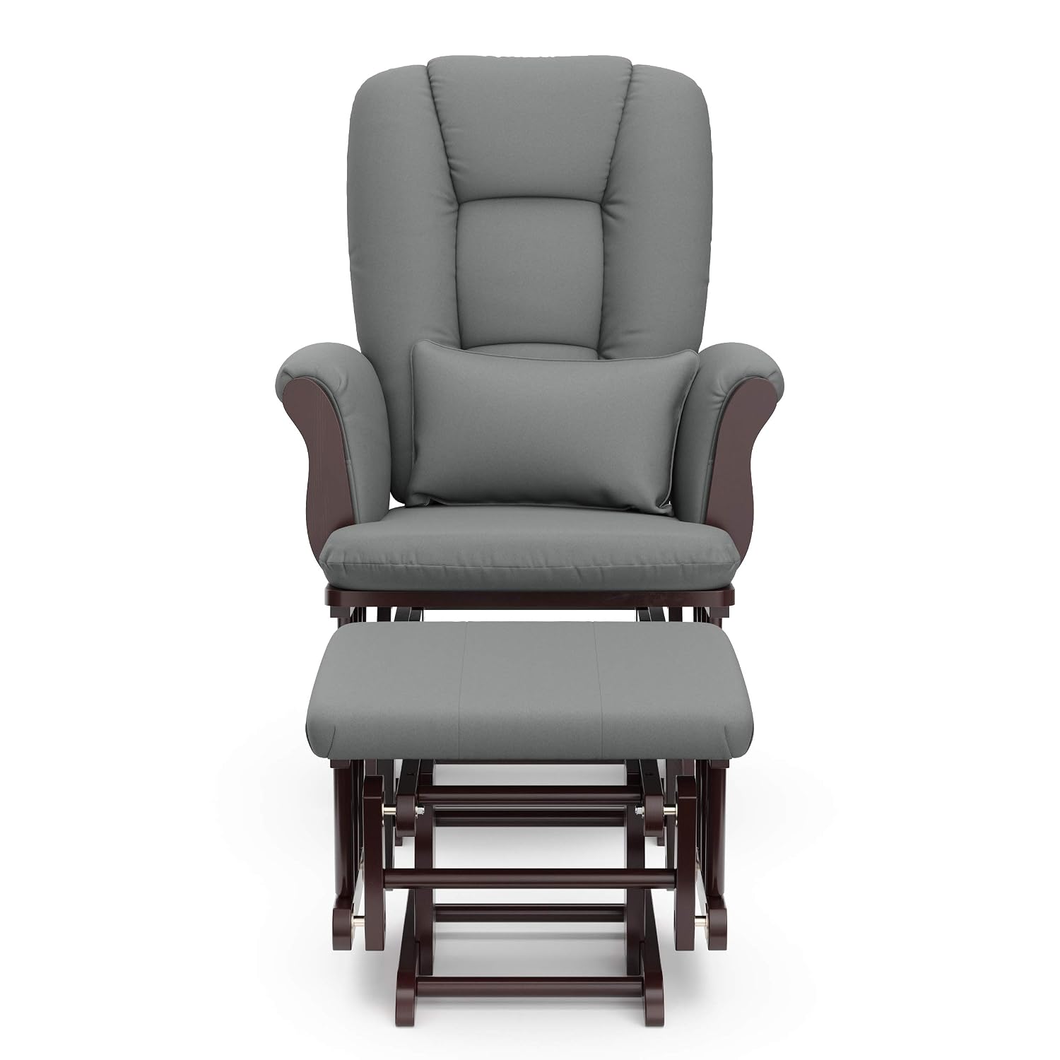 Storkcraft Tuscany Custom Glider and Ottoman with Free Lumbar Pillow (Espresso/Grey) - Cleanable Upholstered Comfort Rocking Nursery Chair with Ottoman