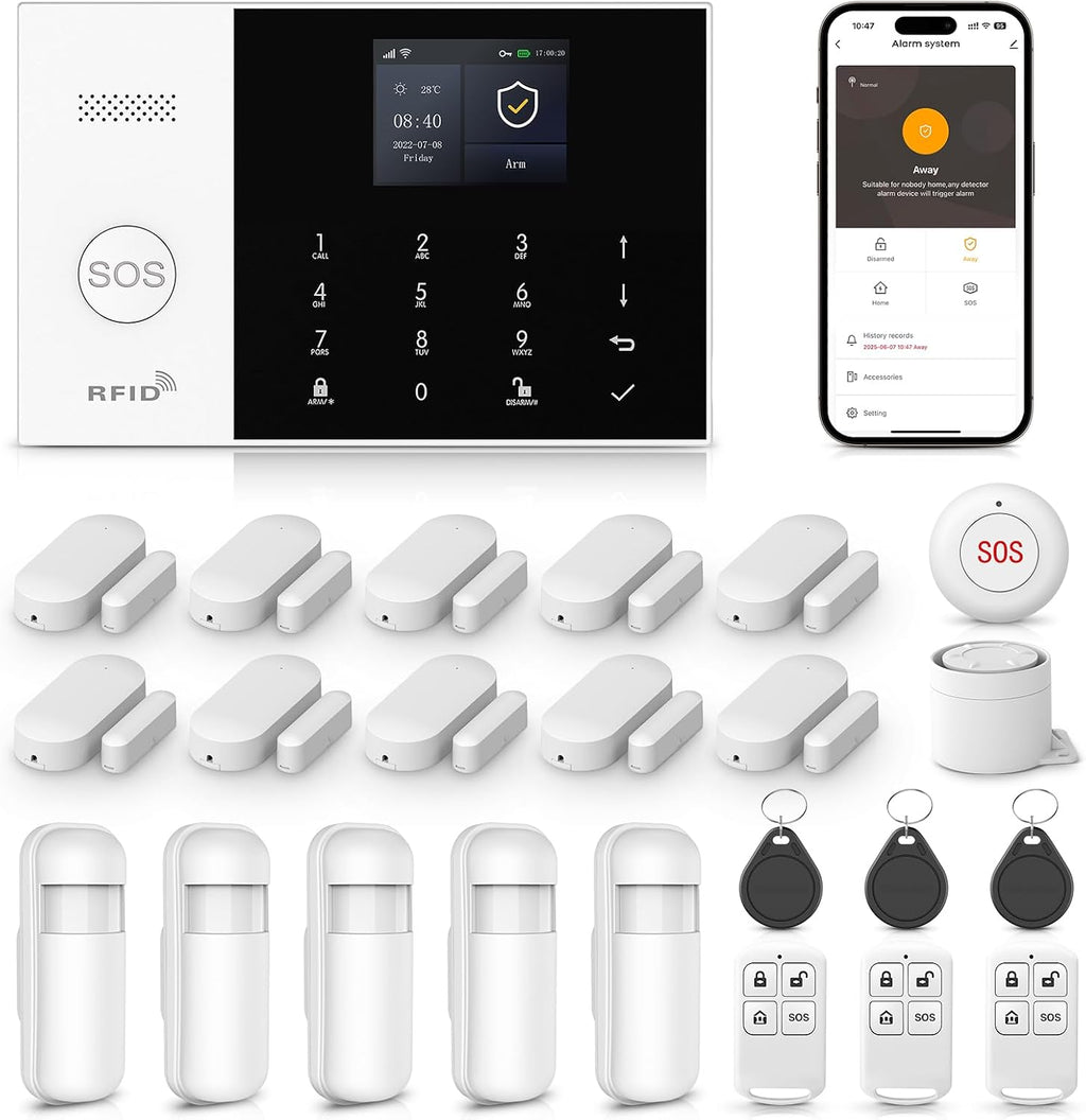 LWOHSI Wireless Alarm System,DIY 4G/WiFi Home Security Systems,Phone APP Alert,Door/Window and Motion Sensors,Remote Control for Home,Apartment,No Contract Fee (24 PCS)