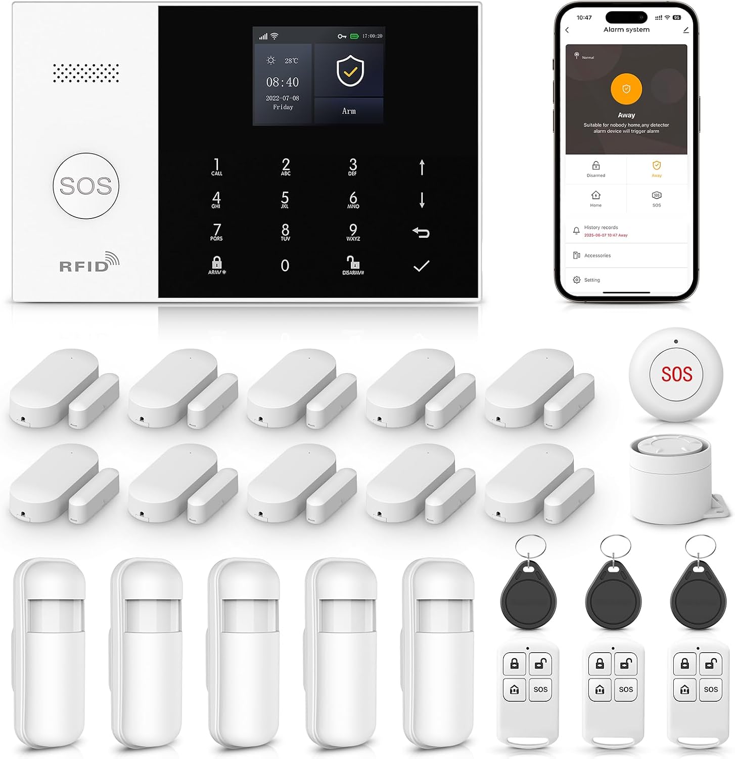 LWOHSI Wireless Alarm System,DIY 4G/WiFi Home Security Systems,Phone APP Alert,Door/Window and Motion Sensors,Remote Control for Home,Apartment,No Contract Fee (24 PCS)
