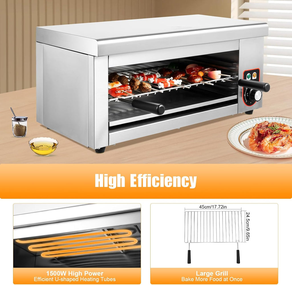 1500W 110V Electric Cheese Melter Cheesemelter Stainless Steel Cheese Melting Machine Countertop Salamander Broiler Grill Commercial Household Electric Wall-Mounted BBQ Gril