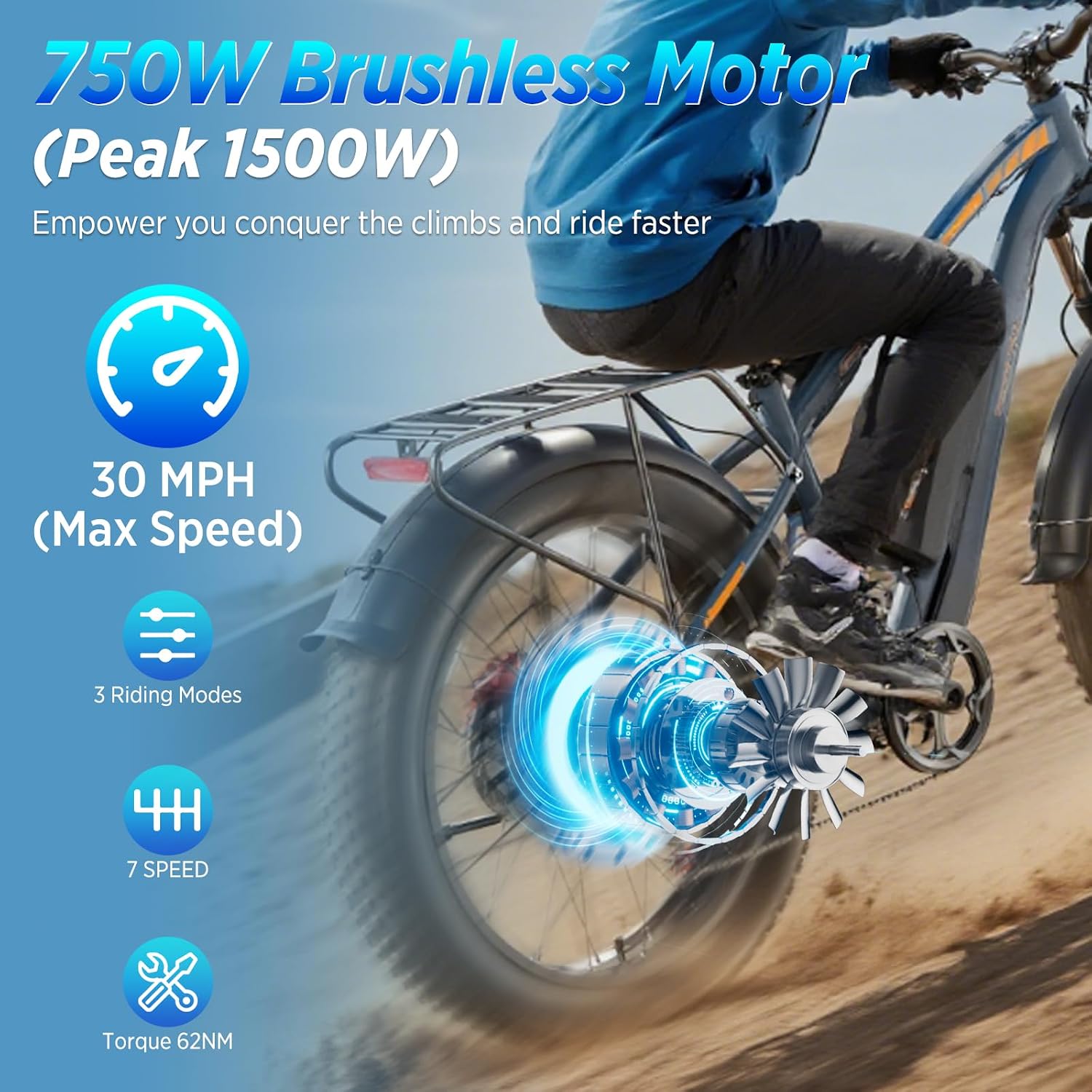 1000W Peak Electric Bike for Adults, 30MPH & 60 Miles, 48V 18.2AH Removable Battery, Hydraulic Disc Brake, 3 Ride Modes, 7-Speed Fat Tire Ebike for Off-Road, Commuting & Adventure