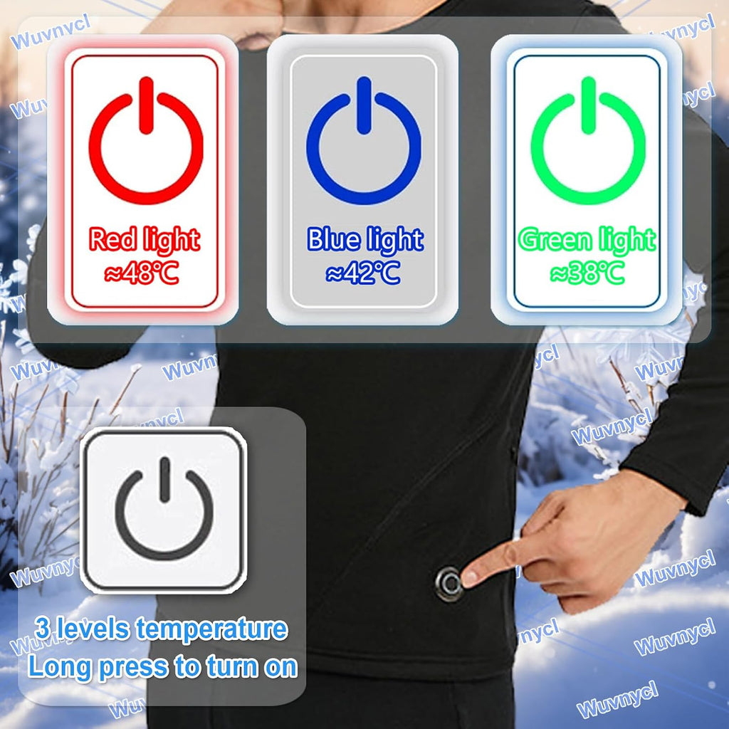 Heated Thermal Underwear Set for Men Women, 20 Zone Electric Heating Baselayer Long Johns for Outdoor Cycling HuntingBlack,XS