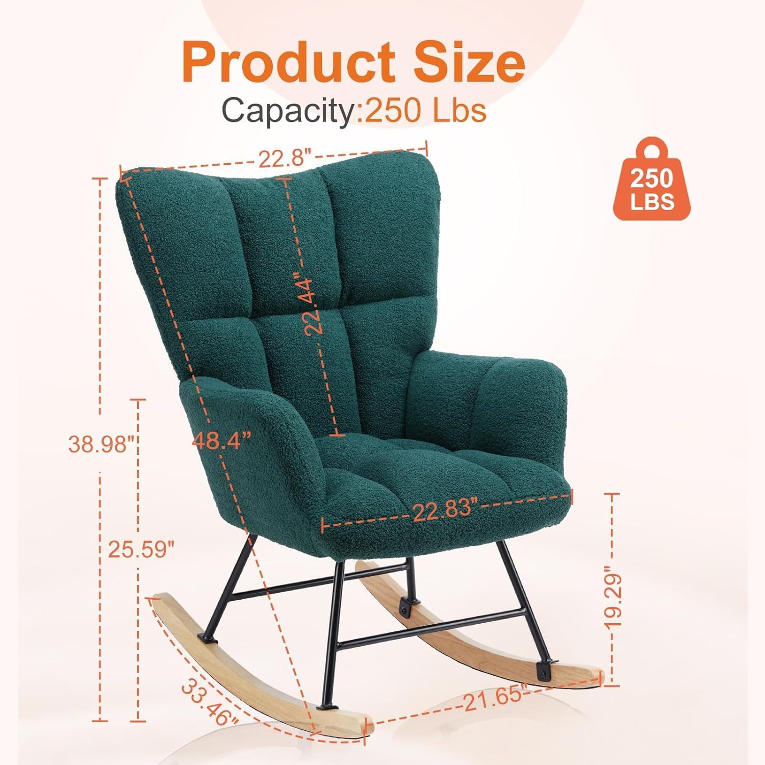 YSSOA Nursery Rocking Chairs, Teddy Upholstered Glider Recliner Rocking Chair with High Backrest Armchair, Comfy Reading Chair Fluffy Accent Side Chair for Nursing, Living Room, Bedroom, Green
