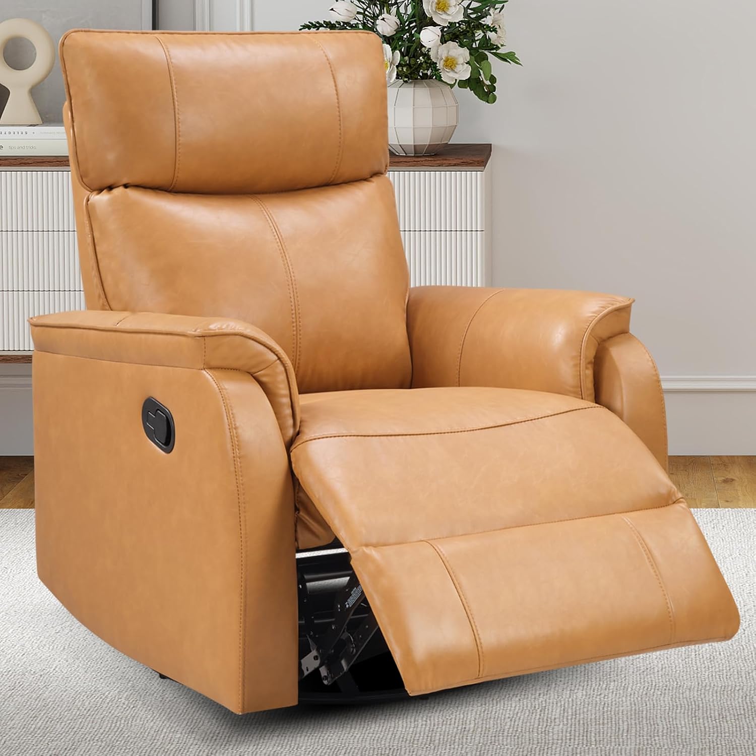 ANJ Manual Recliner Chair, Swivel Rocker Chair for Adults，Glider Recliner Nursery Chair,Faux Leather Lazy Boy Reclining Chairs for Living Room, Bedroom, Home Office
