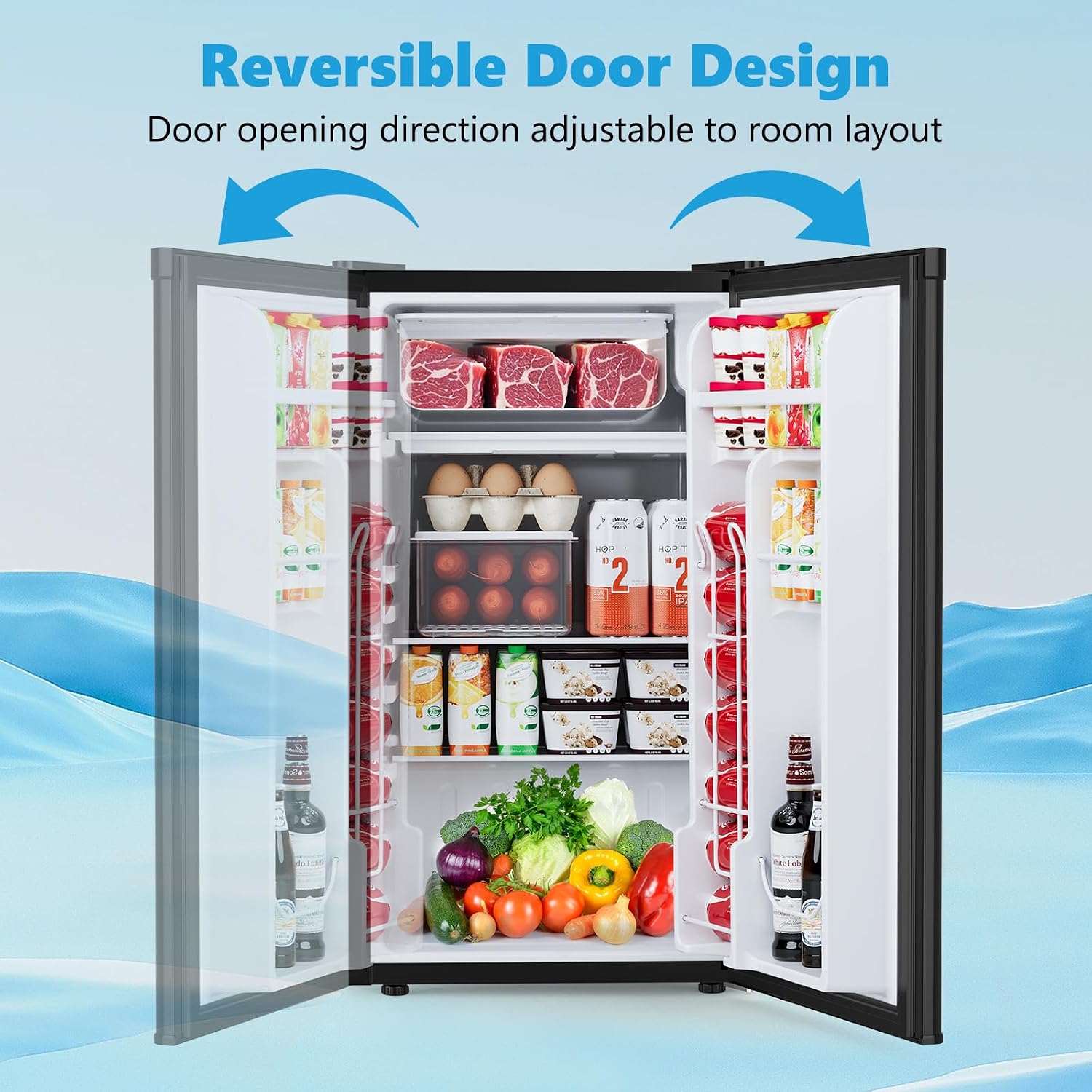 COWSAR 3.2 Cu.ft Mini Fridge with Freezer, Compact Dorm Refrigerator with Reversible Single Door, Adjustable Thermostat, Energy Saving, Perfect for Office, Dorm, Bedroom, Home, Black
