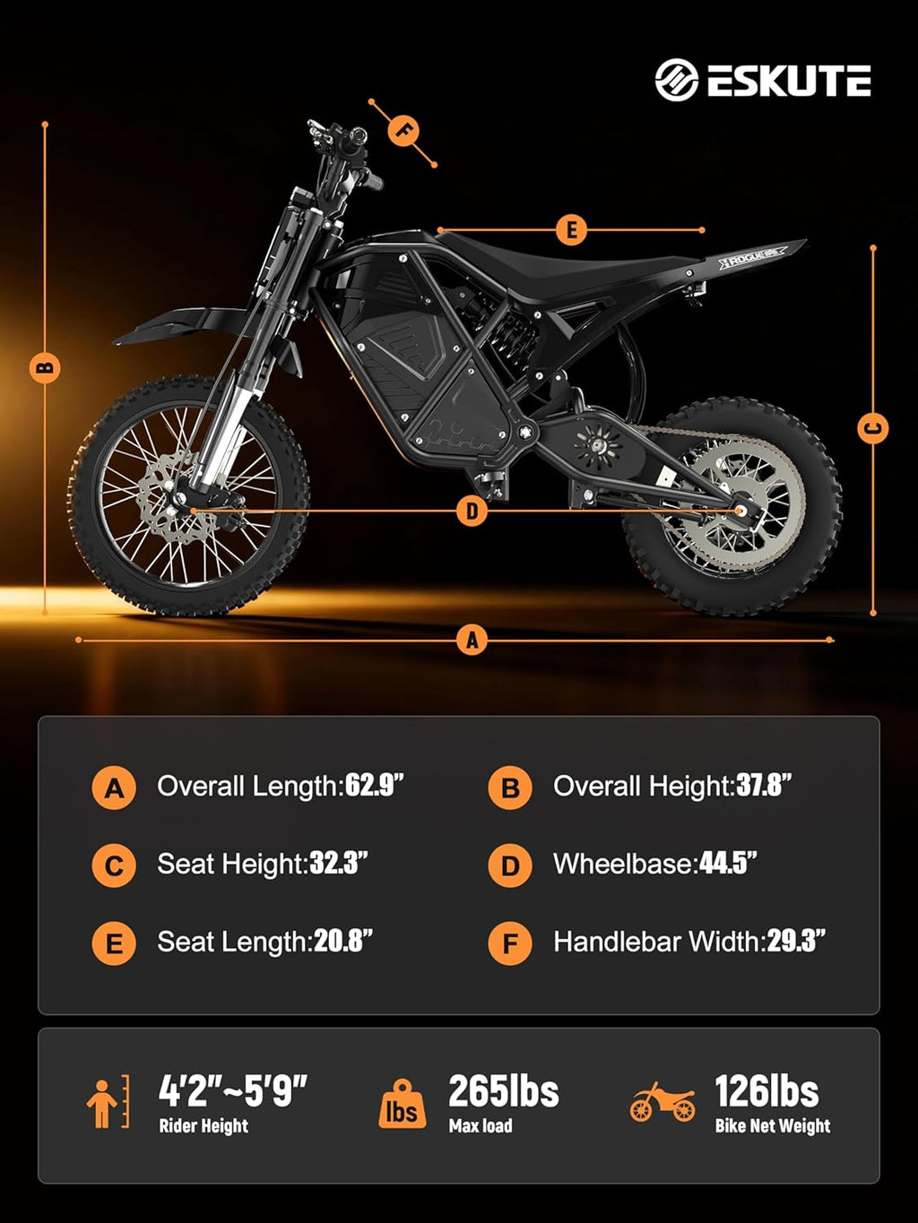 ESKUTE Electric Dirt Bike for Teens Adults, Mid-Drive Motor 3500W Peak, Electric Motorcycle 48V23Ah Battery, Hydraulic Brake，53Mile,38mph, Hydraulic Nitrogen Shock Absorbers, Black with Helmet