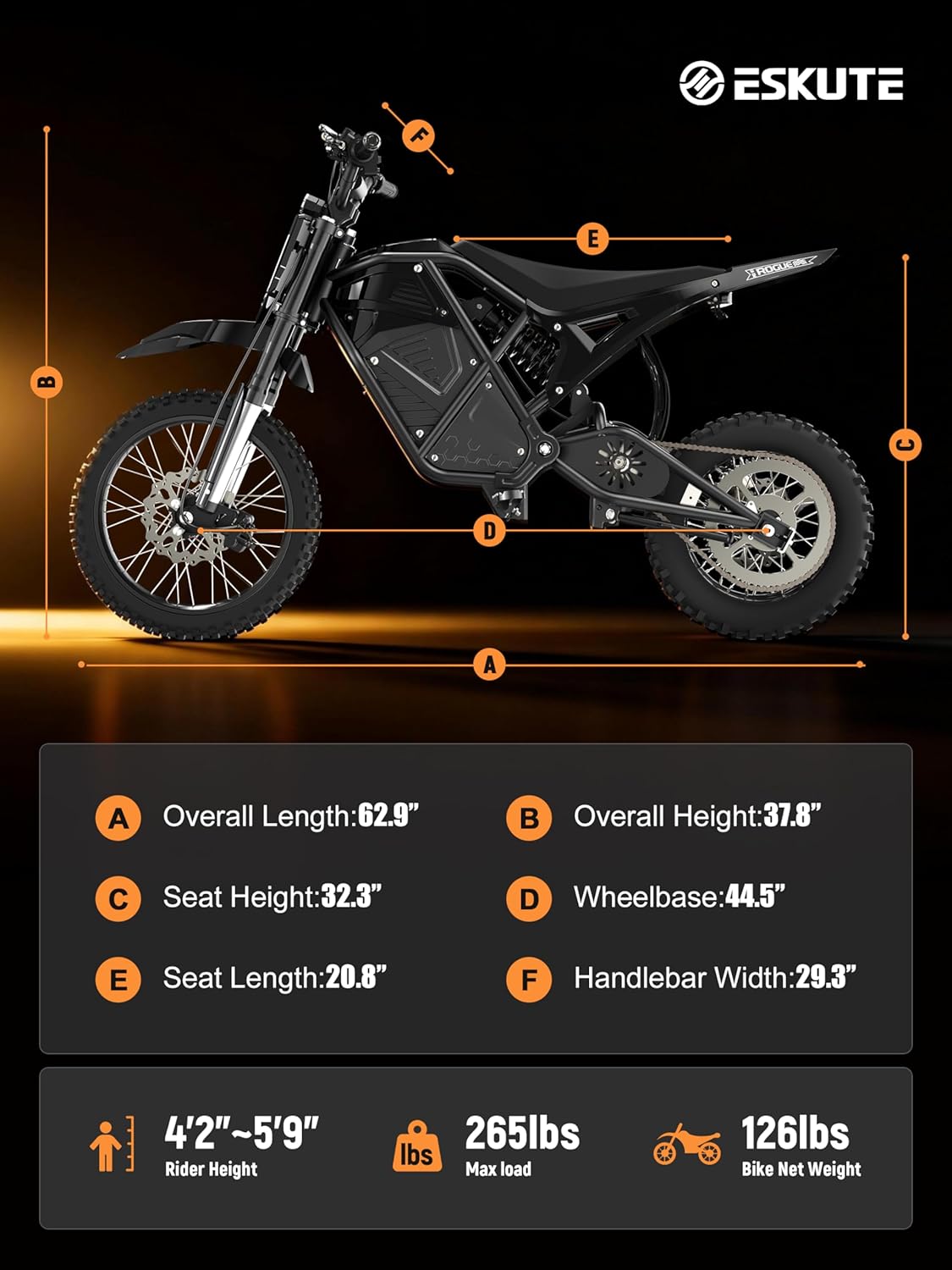 ESKUTE Electric Dirt Bike for Teens Adults, Mid-Drive Motor 3500W Peak, Electric Motorcycle 48V23Ah Battery, Hydraulic Brake，53Mile,38mph, Hydraulic Nitrogen Shock Absorbers, Black with Helmet